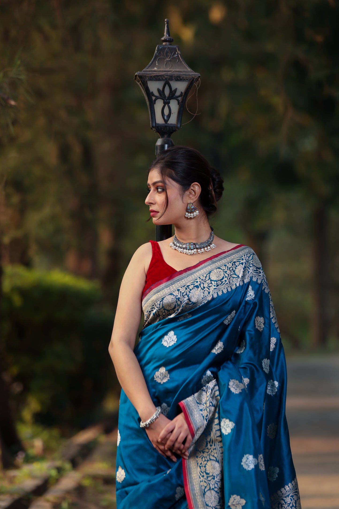 Teal Katan Pure Silk Kadwa Saree