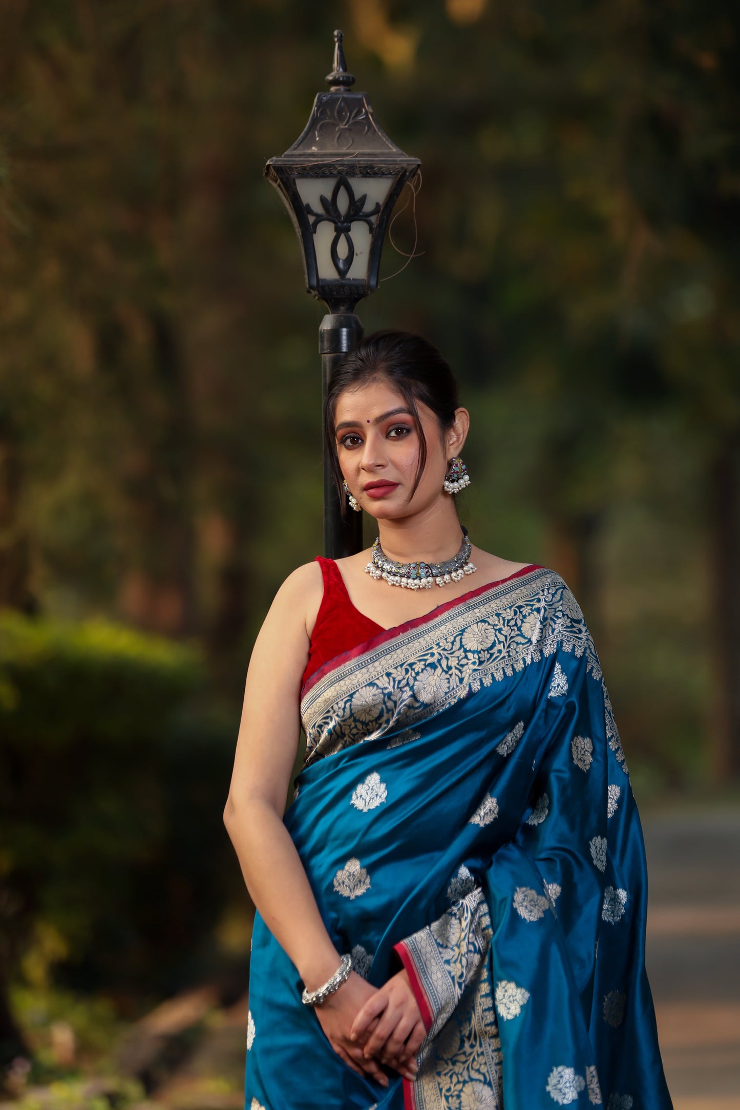 Teal Katan Pure Silk Kadwa Saree