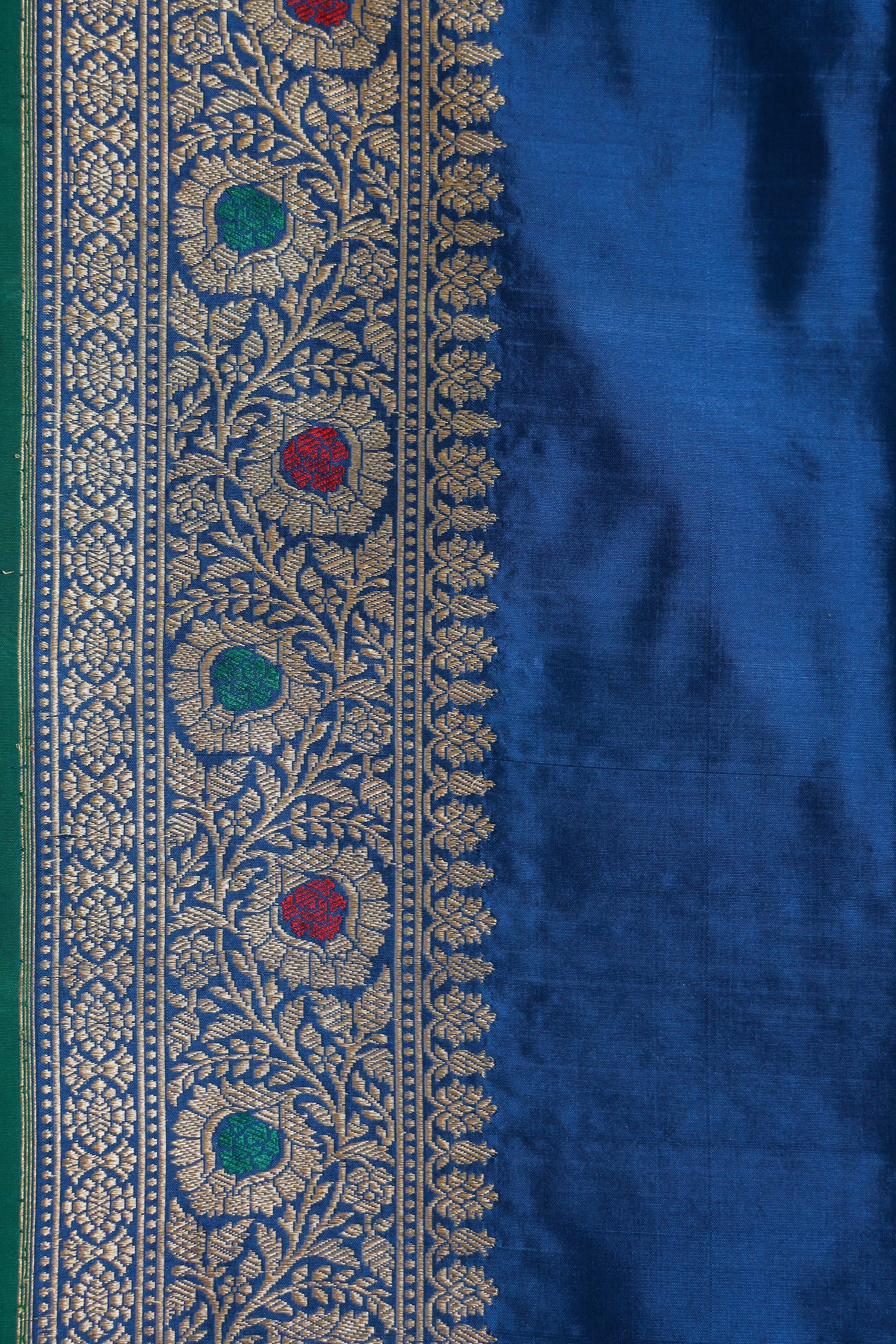 Teal Blue Katan Pure Silk Kadwa Saree - Panaya