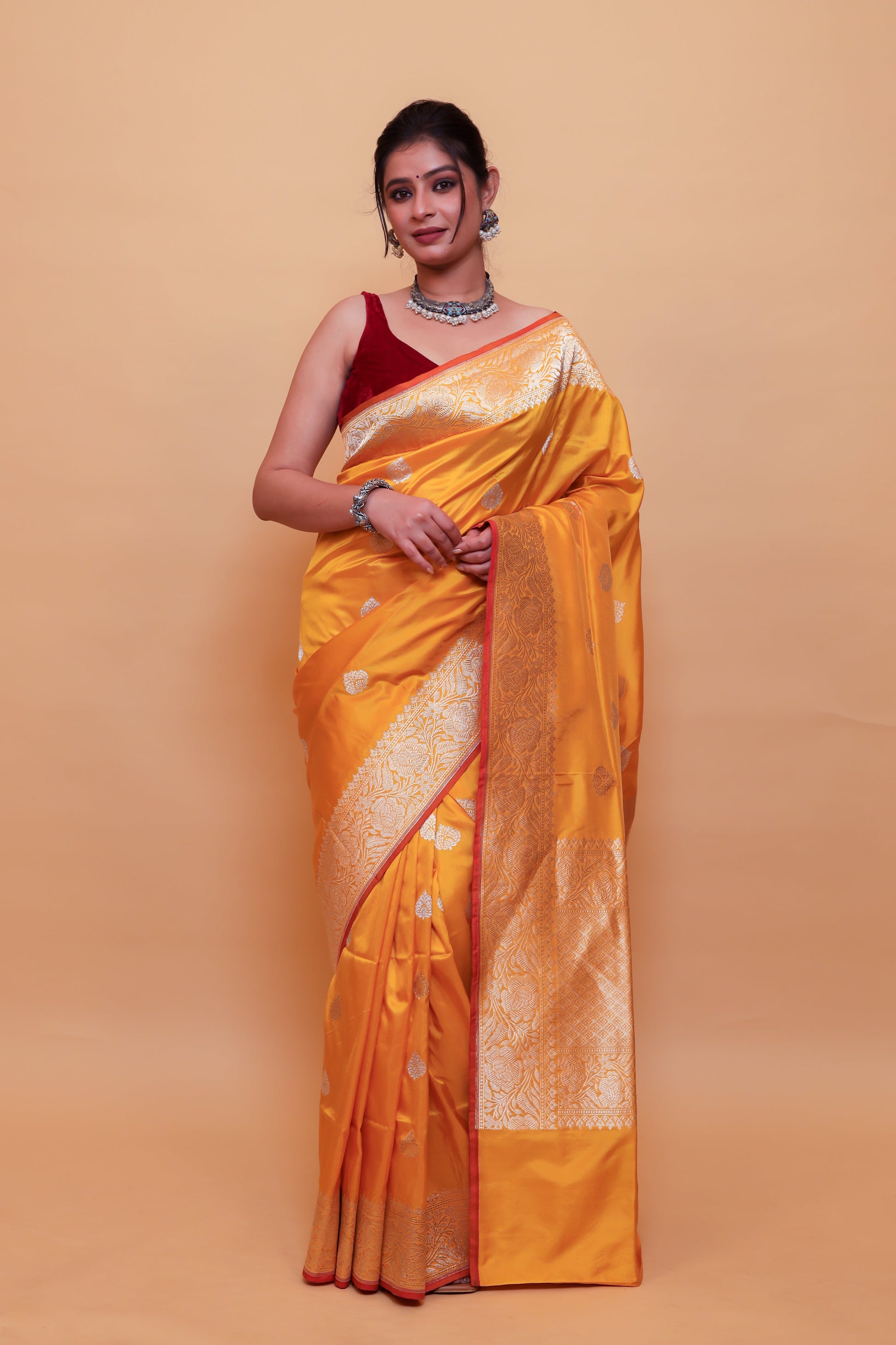 Mustard Katan Pure Silk Kadwa Saree - Panaya