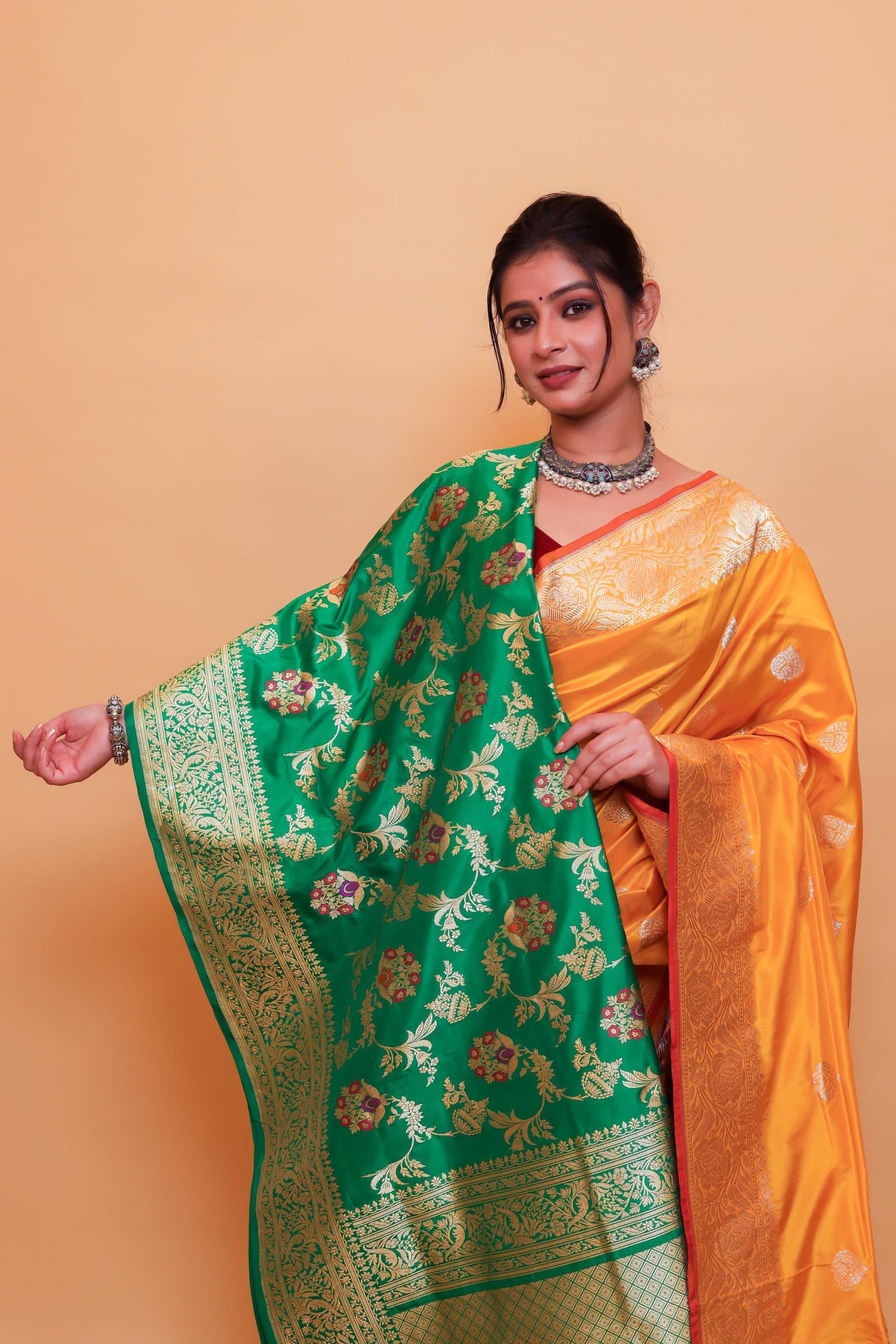 Mustard Katan Pure Silk Kadwa Saree - Panaya