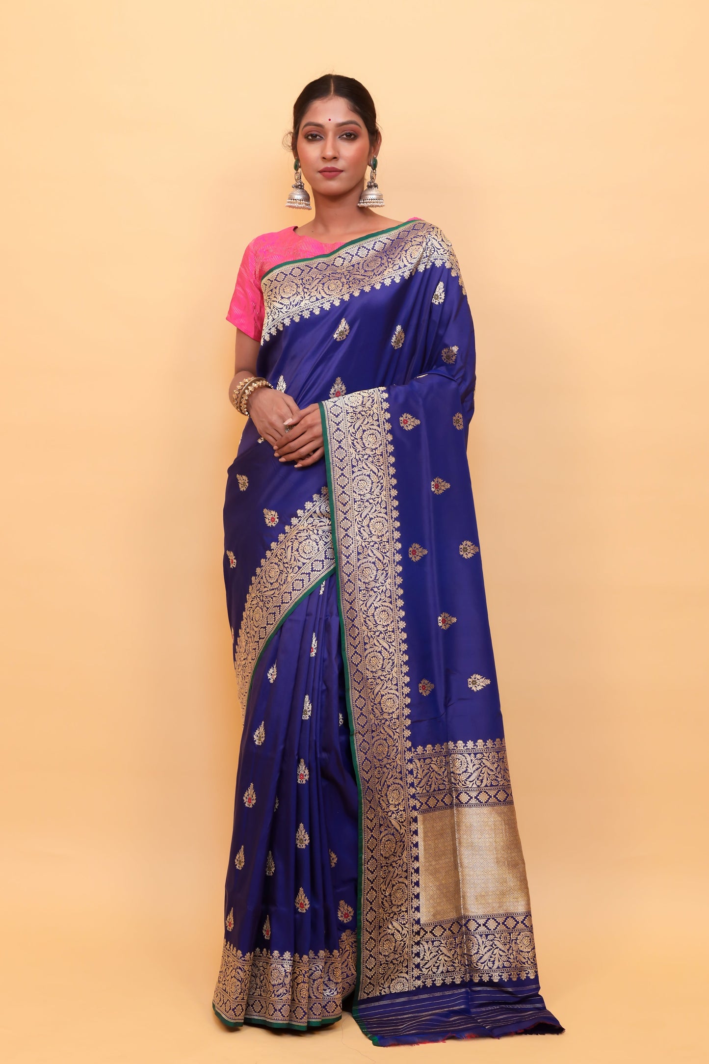 Royal Blue Katan Pure Silk Kadwa Saree - Panaya