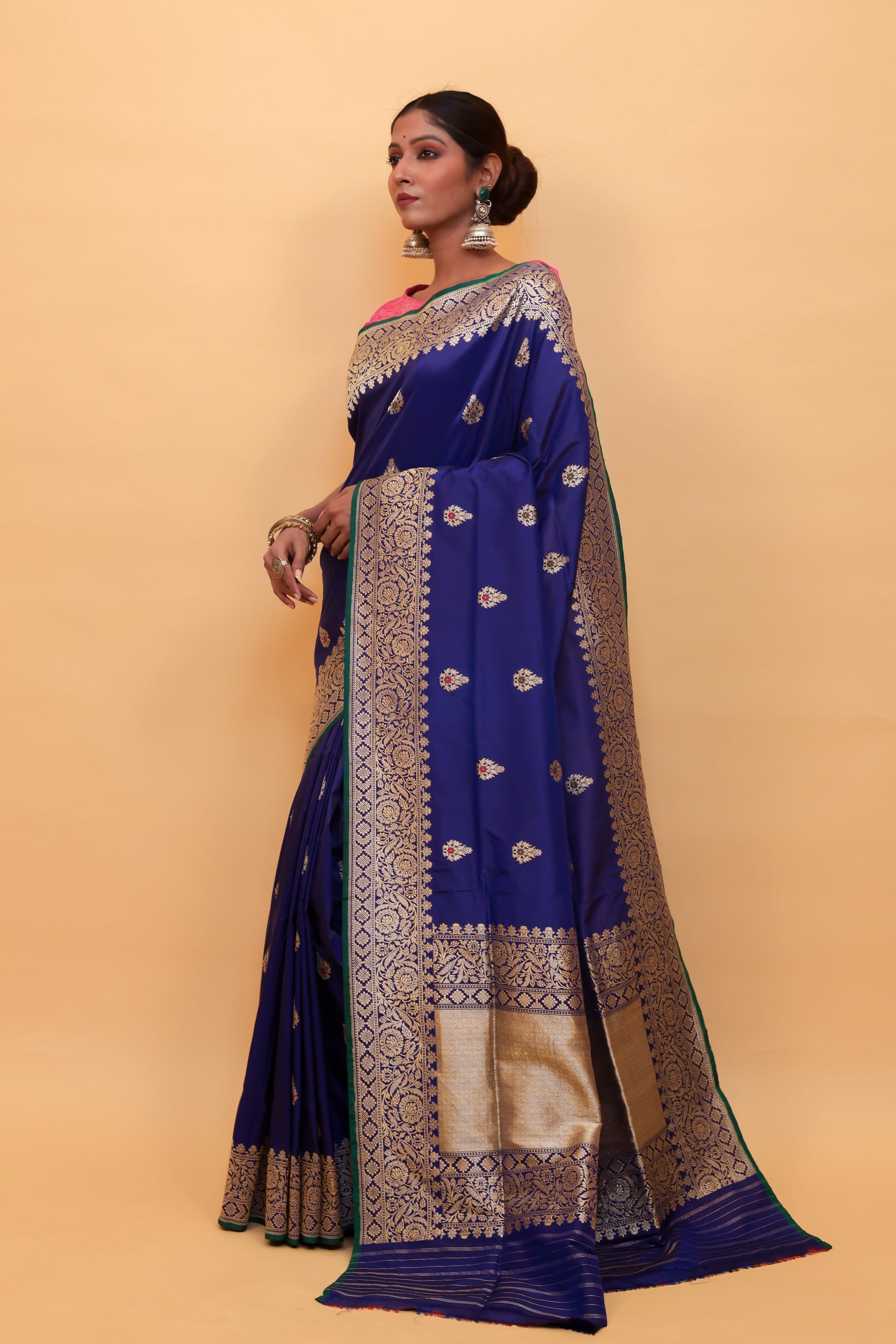 Royal Blue Katan Pure Silk Kadwa Saree - Panaya