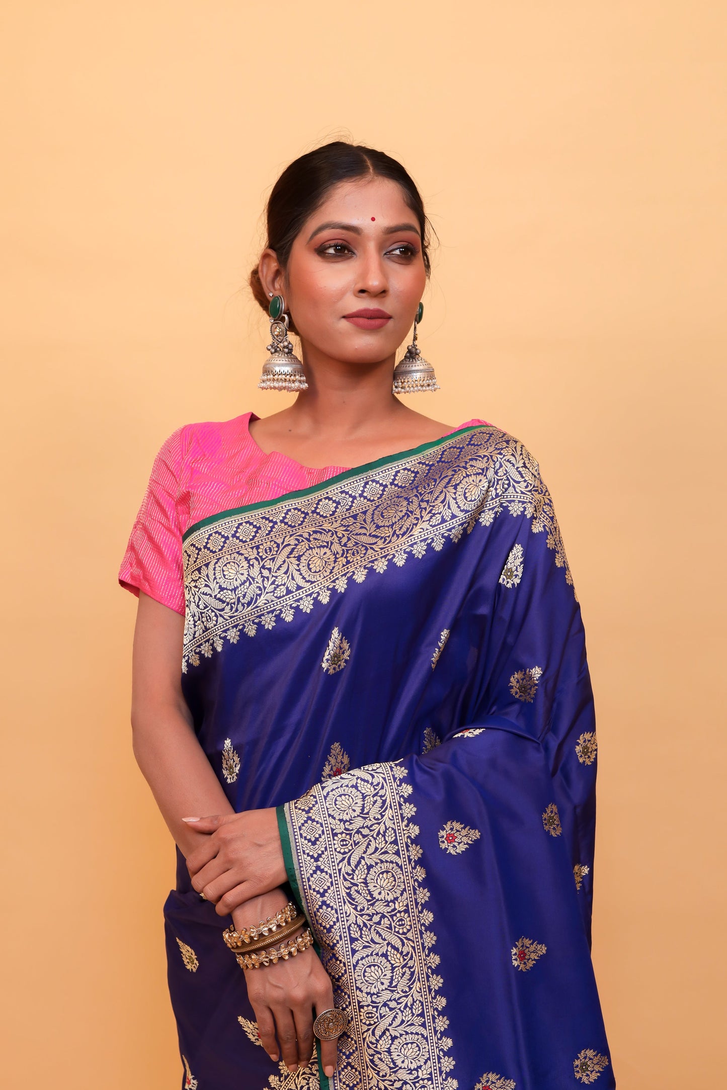 Royal Blue Katan Pure Silk Kadwa Saree - Panaya