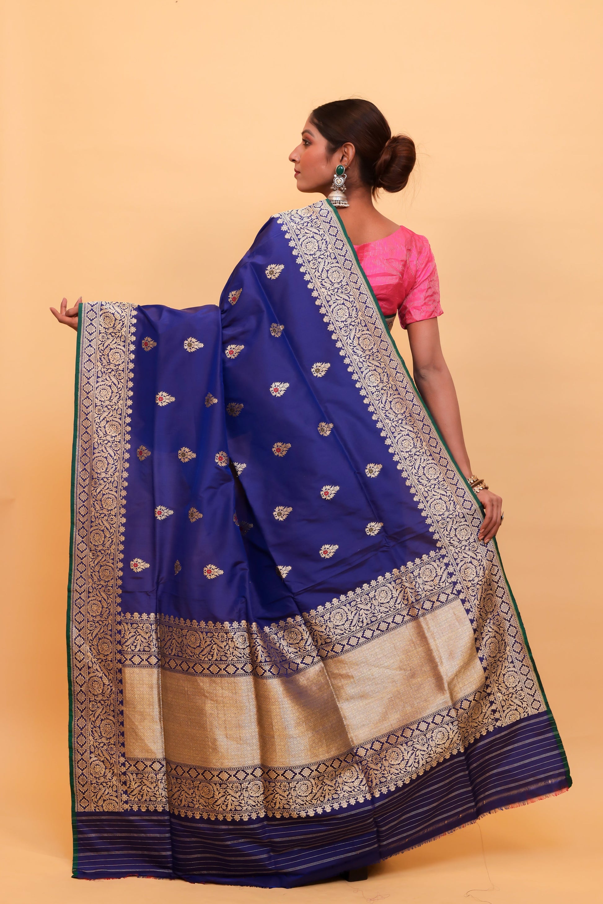 Royal Blue Katan Pure Silk Kadwa Saree - Panaya