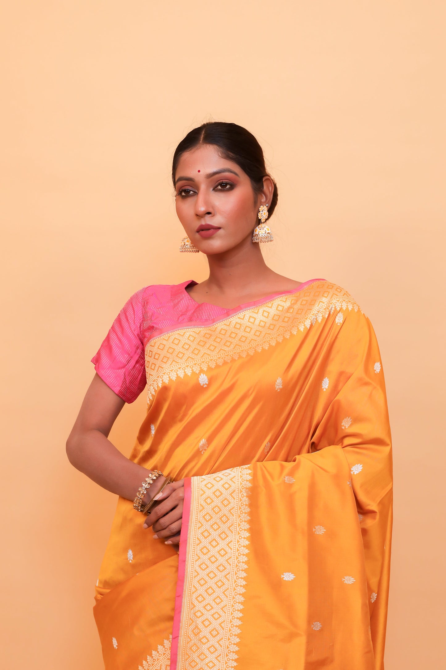 Mustard Katan Pure Silk Kadwa Saree - Panaya