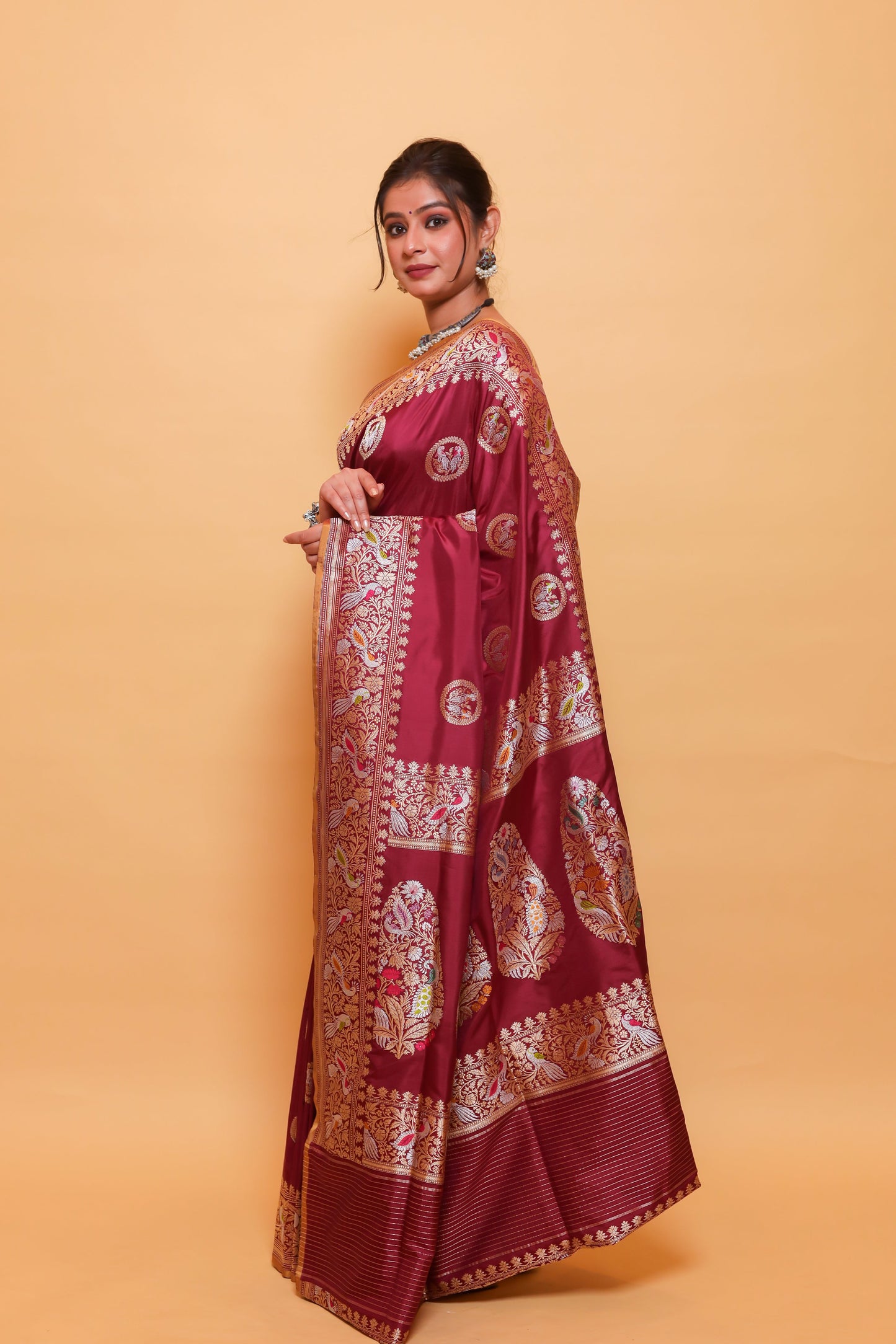 Maroon Katan Pure Silk Kadwa Saree - Panaya