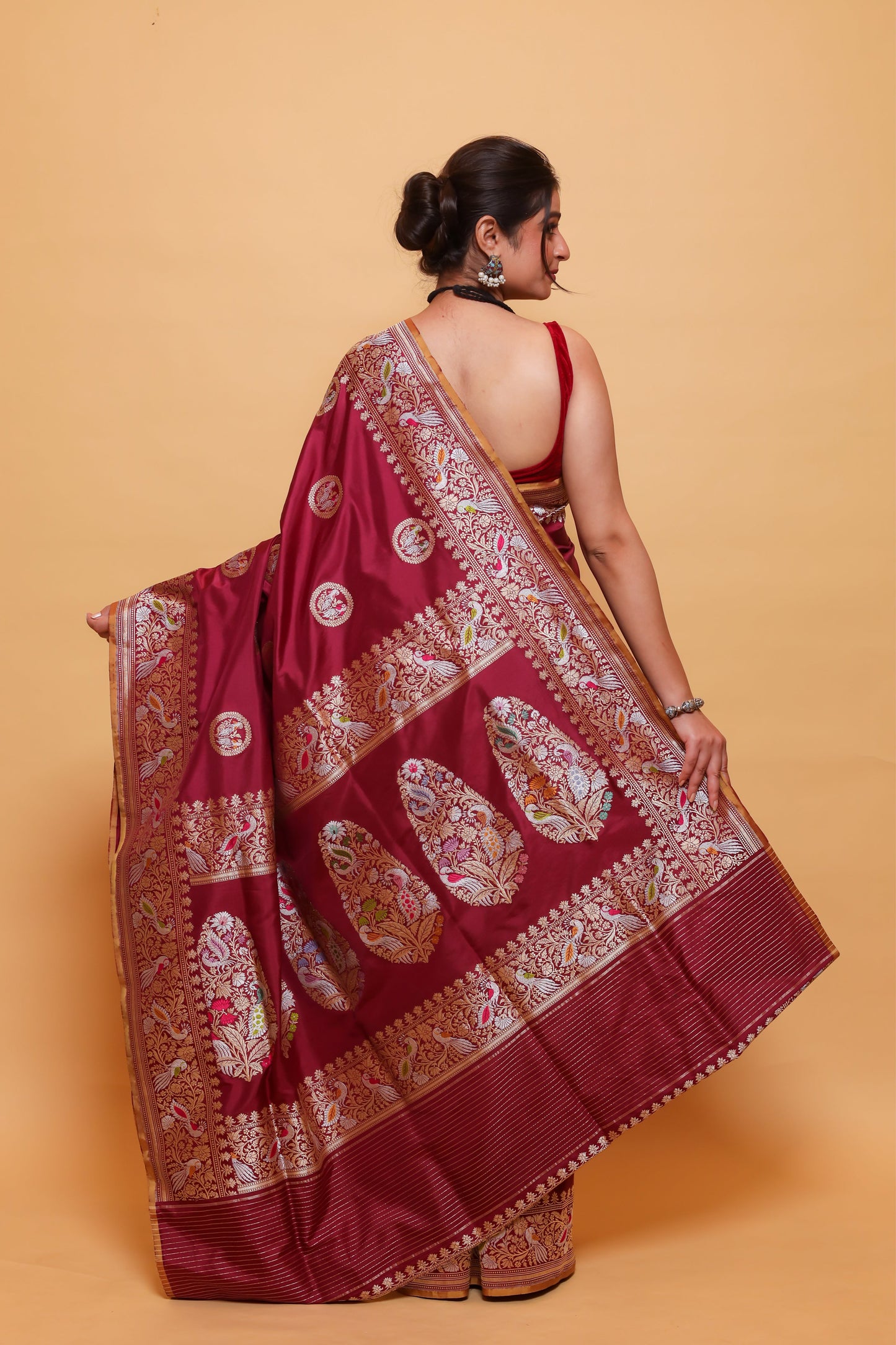 Maroon Katan Pure Silk Kadwa Saree - Panaya