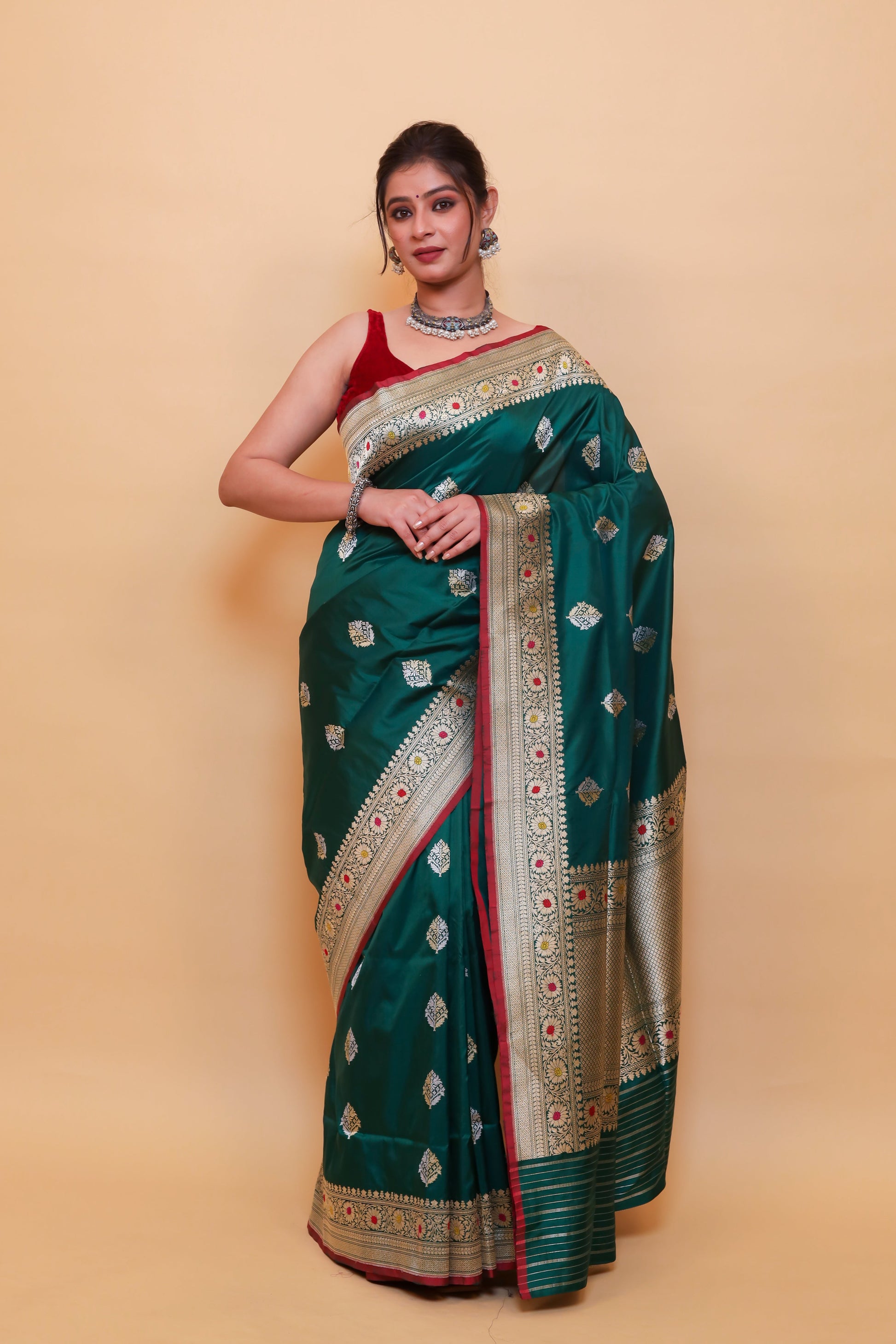 Green Katan Pure Silk Kadwa Saree - Panaya