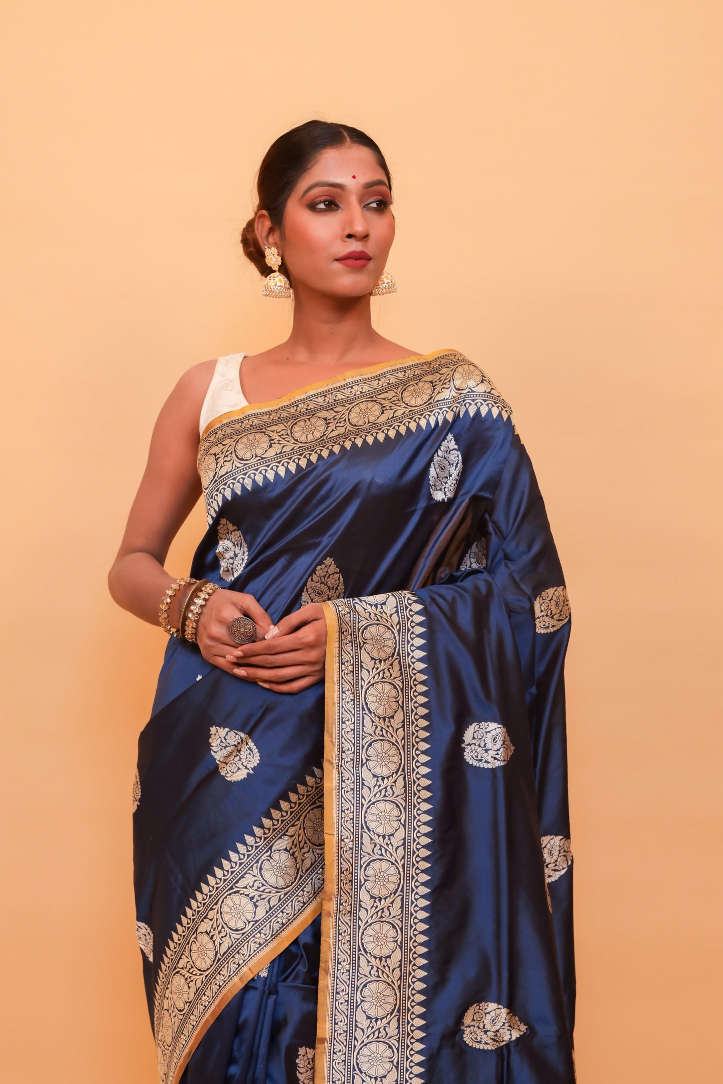 Royal Blue Katan Pure Silk Kadwa Saree - Panaya