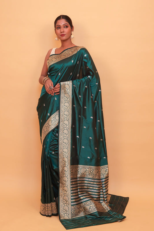 Green Katan Pure Silk Kadwa Saree - Panaya