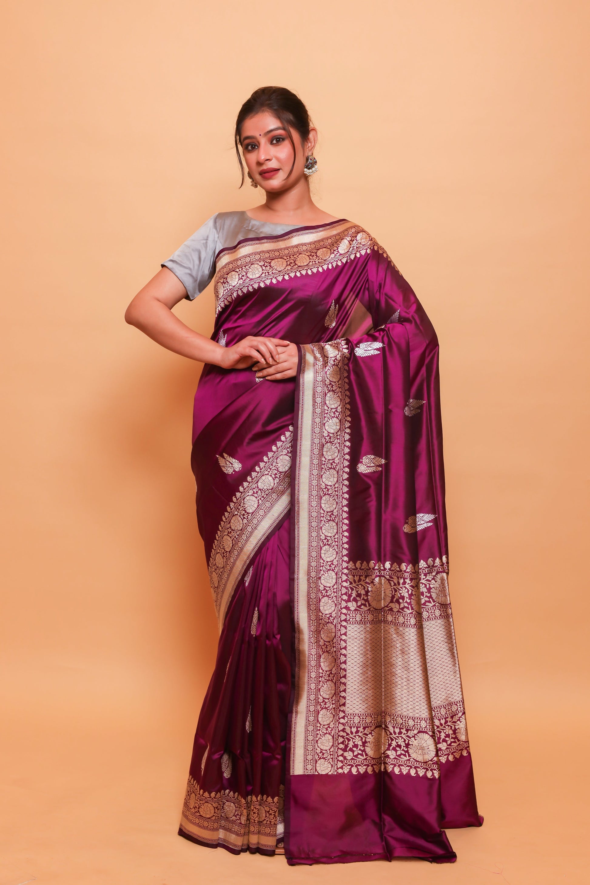 Magenta Katan Pure Silk Kadwa Saree - Panaya