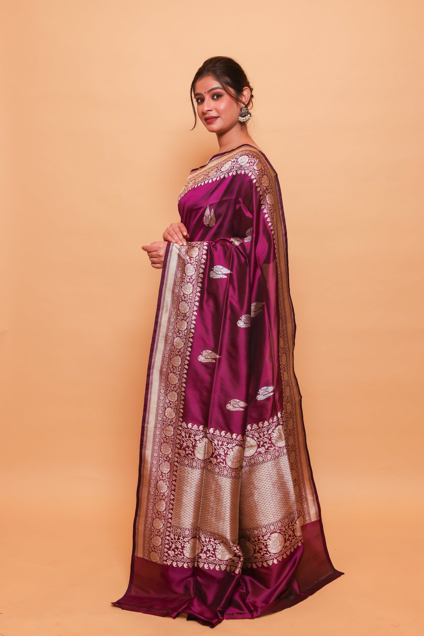 Magenta Katan Pure Silk Kadwa Saree - Panaya