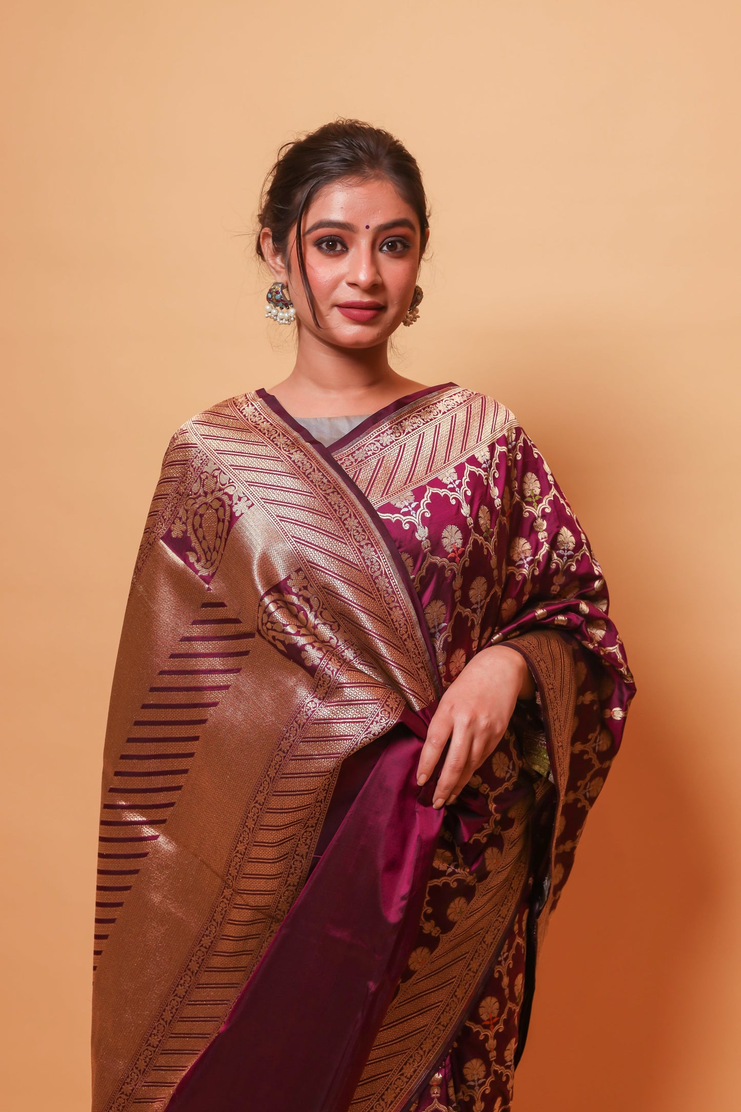 Magenta Katan Pure Silk Cutwork Saree - Panaya