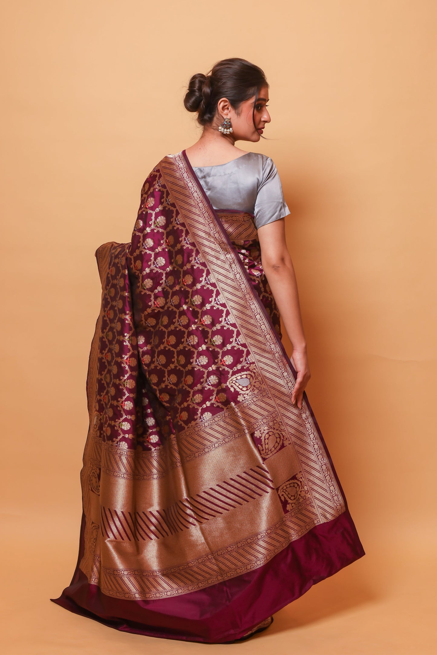 Magenta Katan Pure Silk Cutwork Saree - Panaya