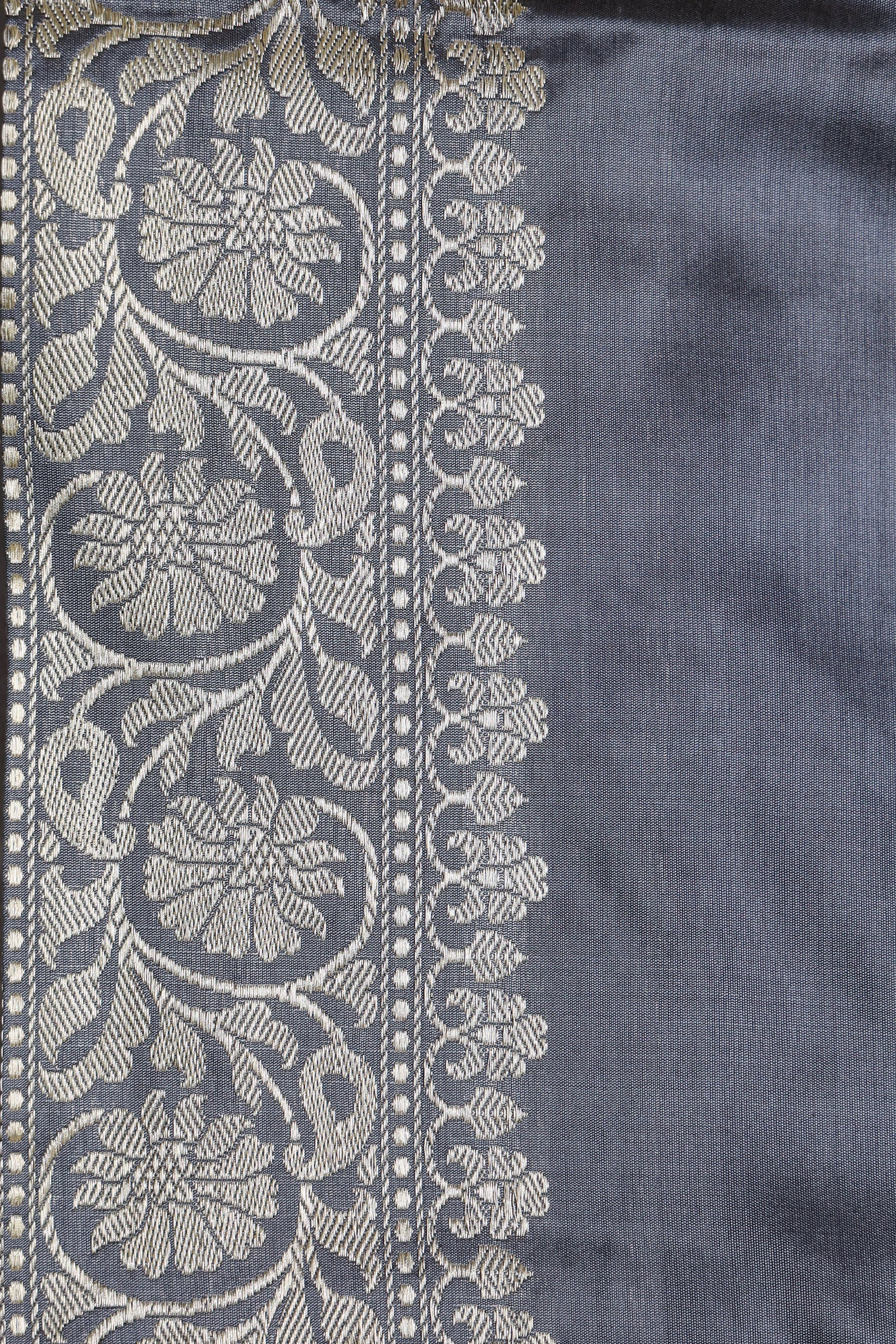 Grey Katan Pure Silk Kadwa Saree - Panaya