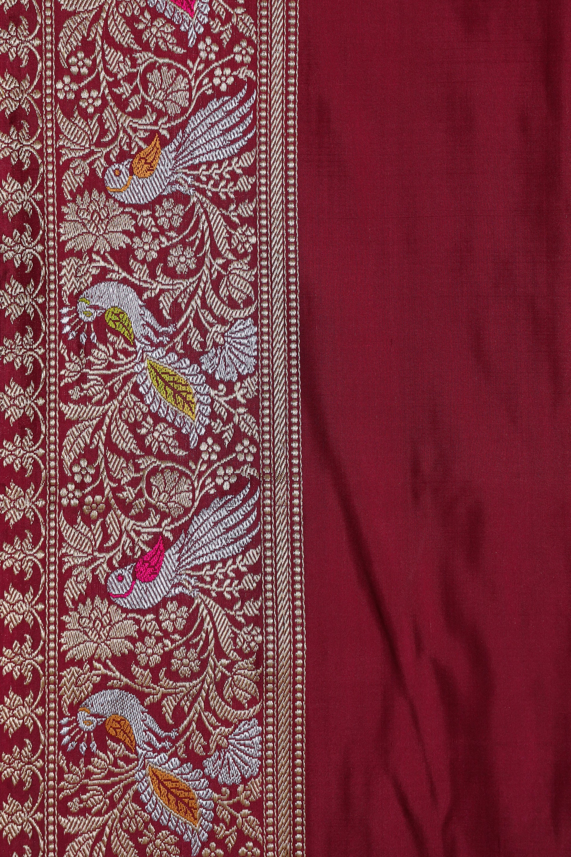 Maroon Katan Pure Silk Kadwa Saree - Panaya