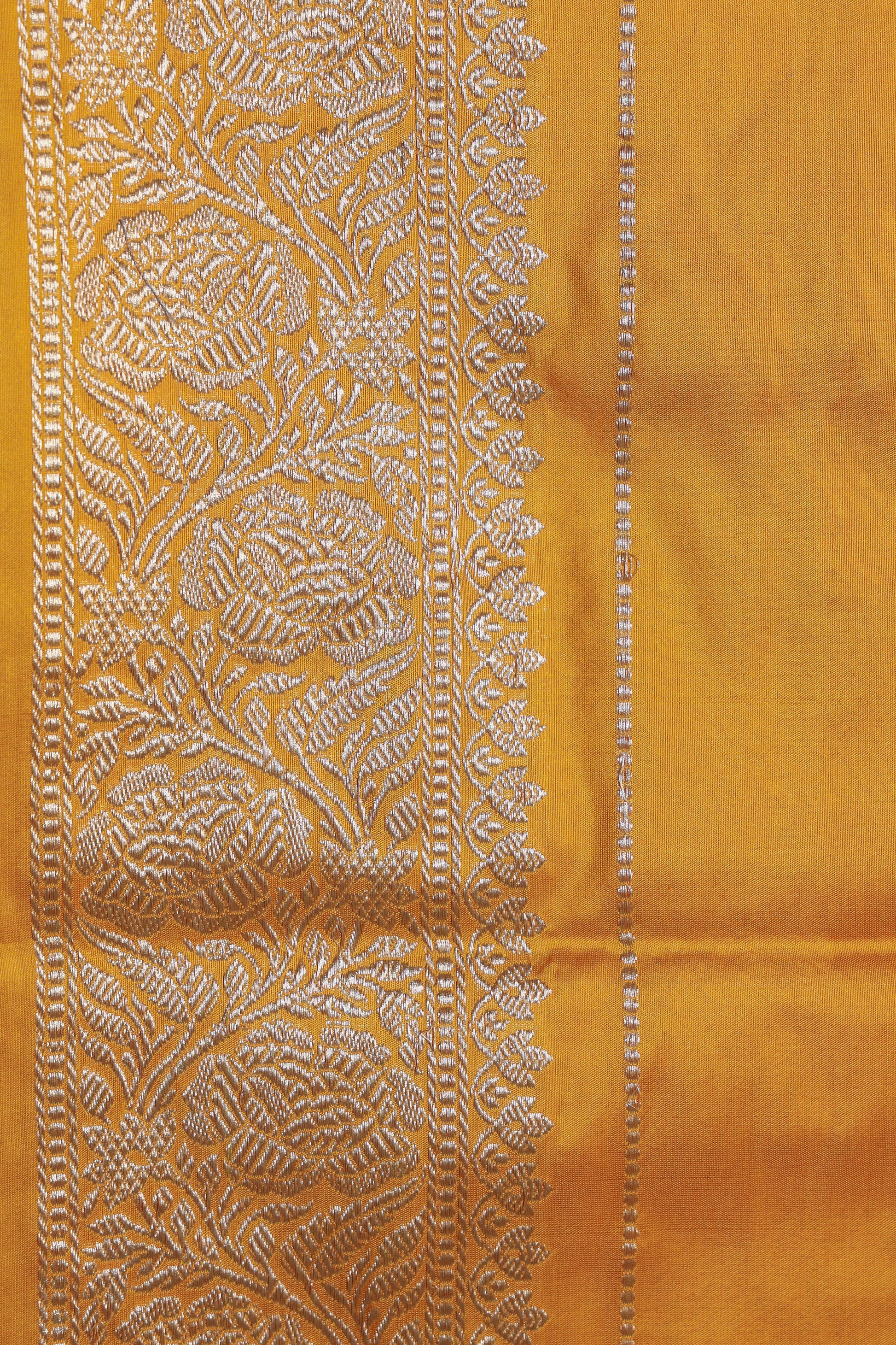 Mustard Katan Pure Silk Kadwa Saree - Panaya