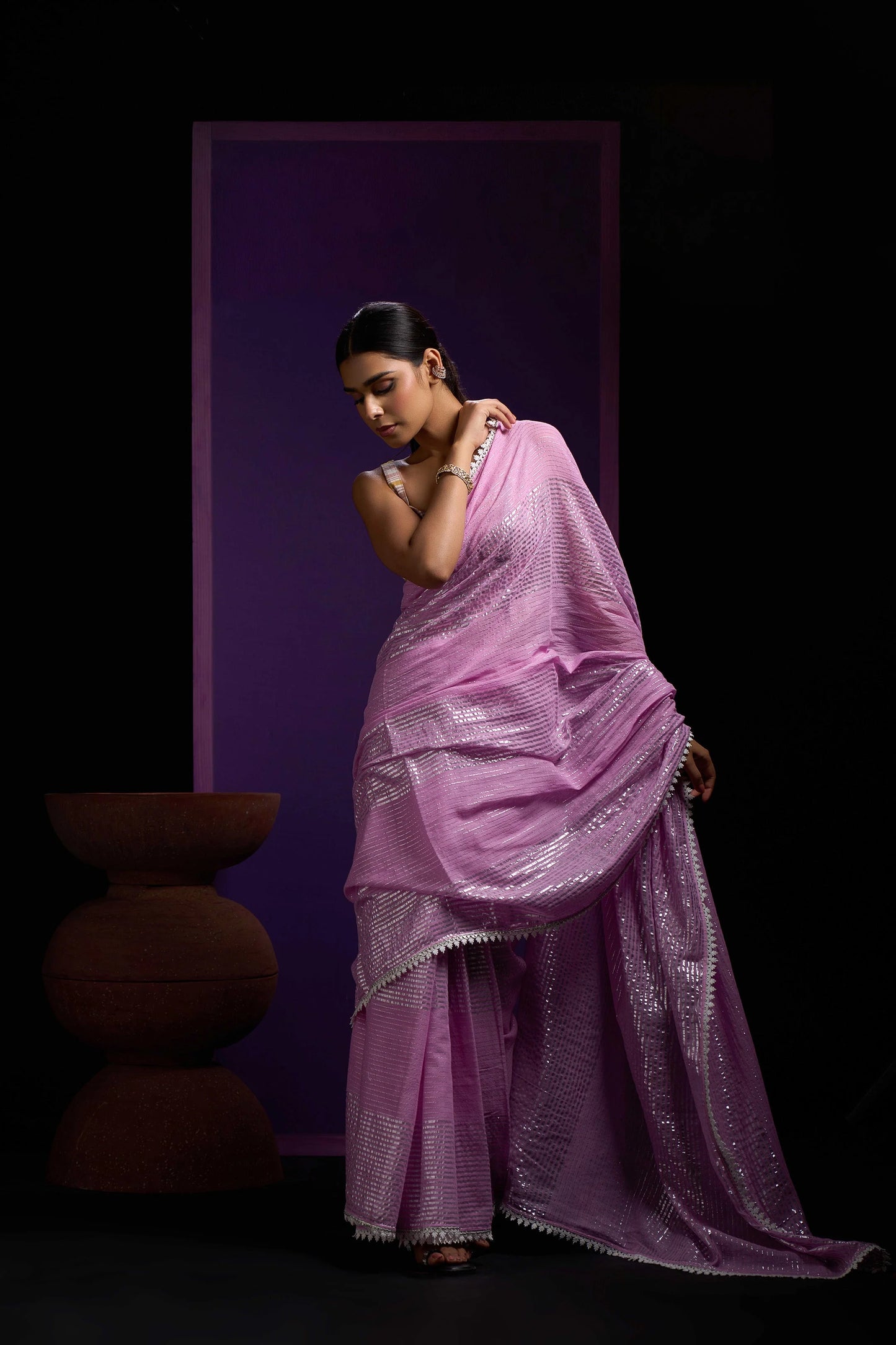 Lavender Shine Cotton Handloom Saree