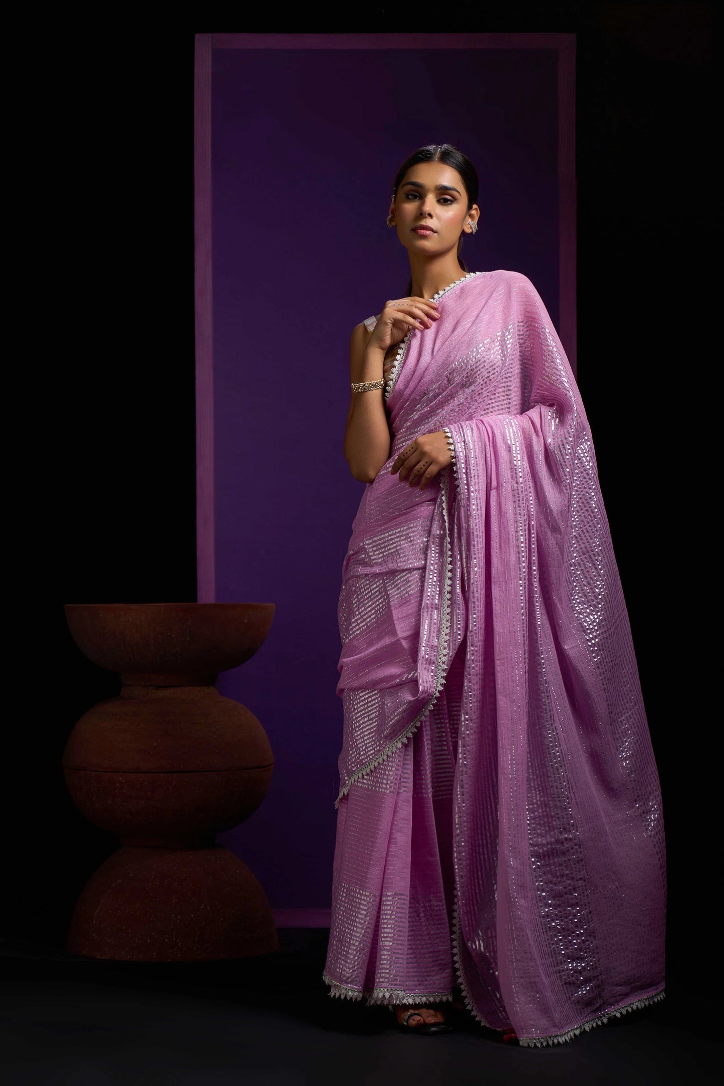 Lavender Shine Cotton Handloom Saree