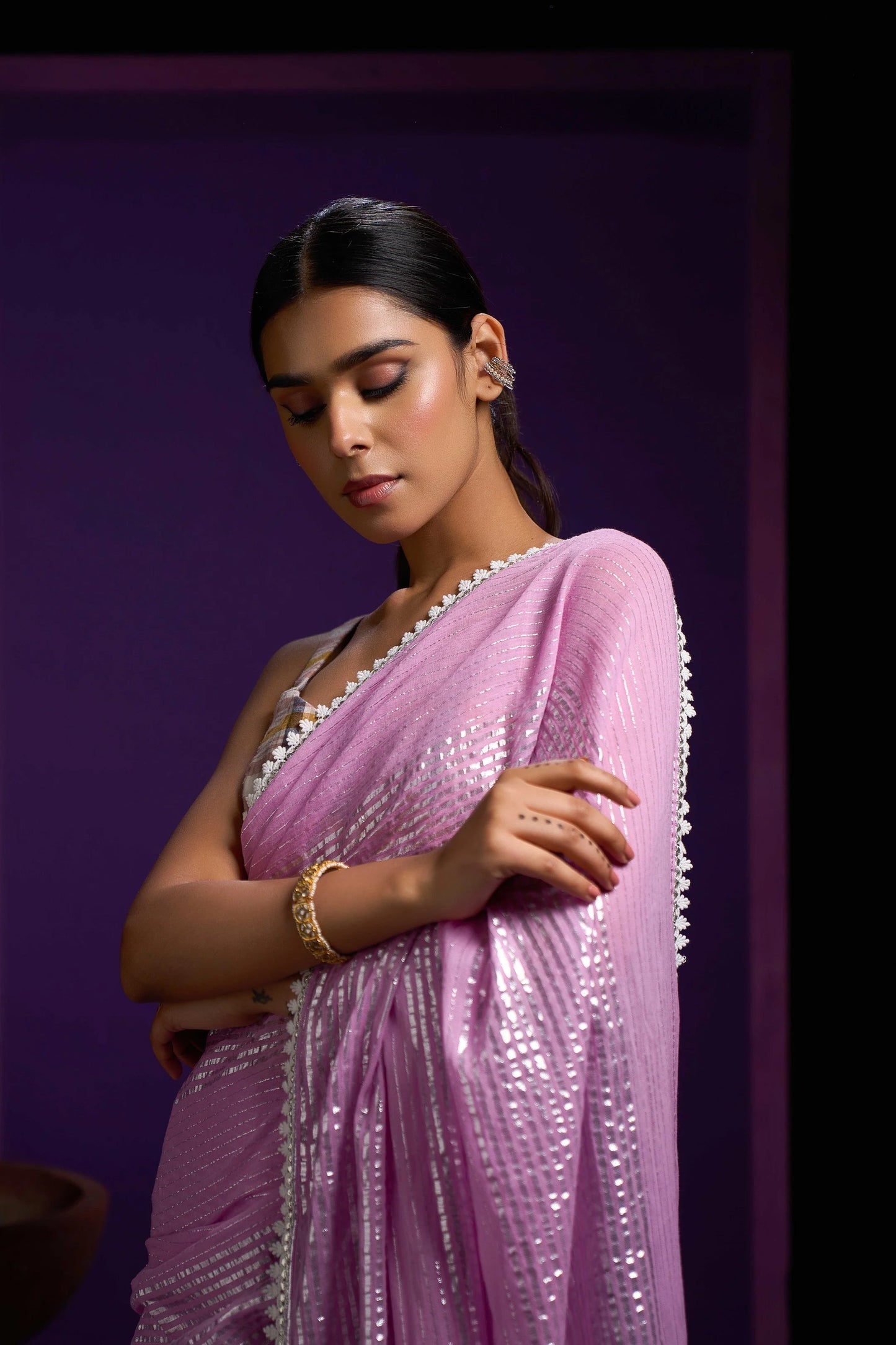 Lavender Shine Cotton Handloom Saree