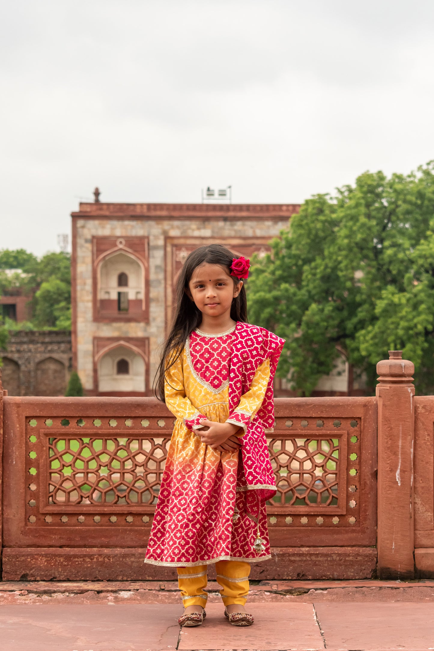 Fuschia Applique Ombre Kids Anarkali