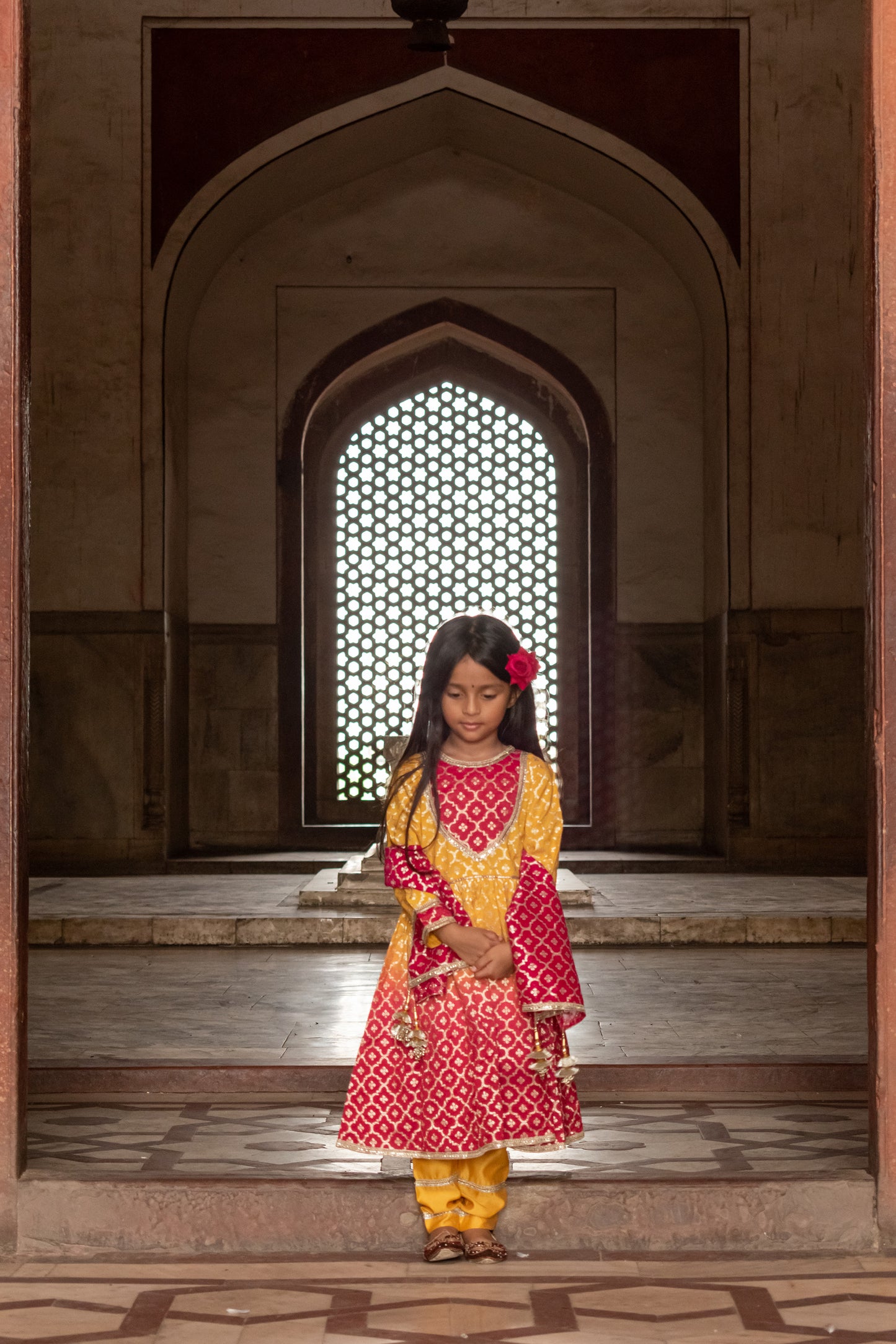 Fuschia Applique Ombre Kids Anarkali