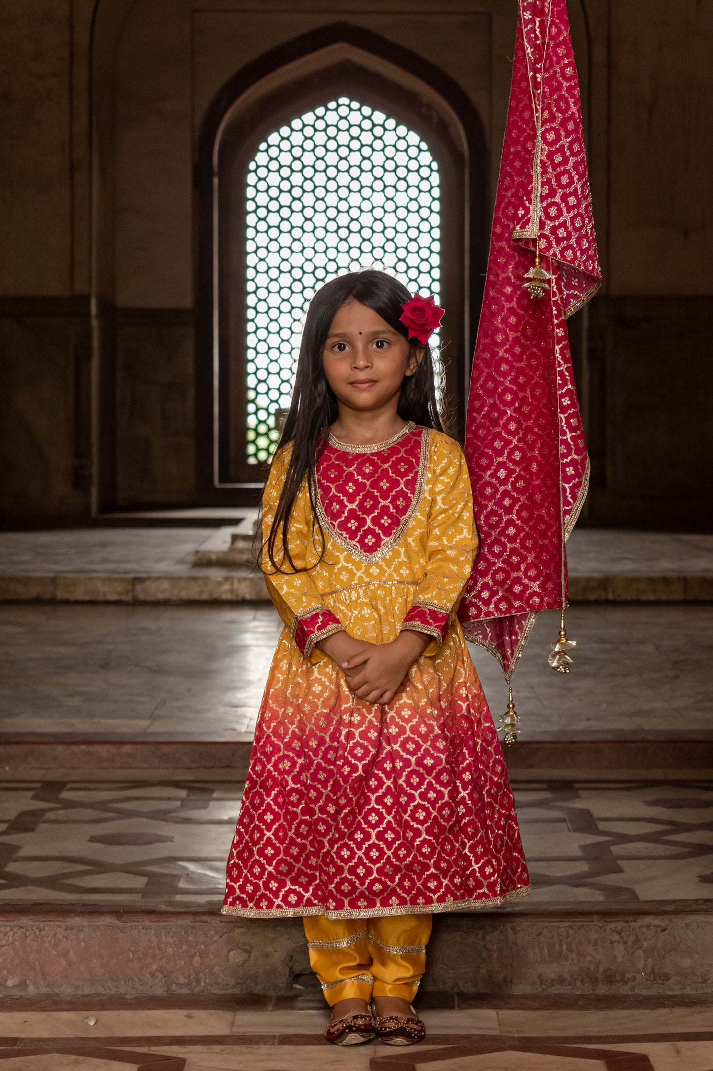 Fuschia Applique Ombre Kids Anarkali