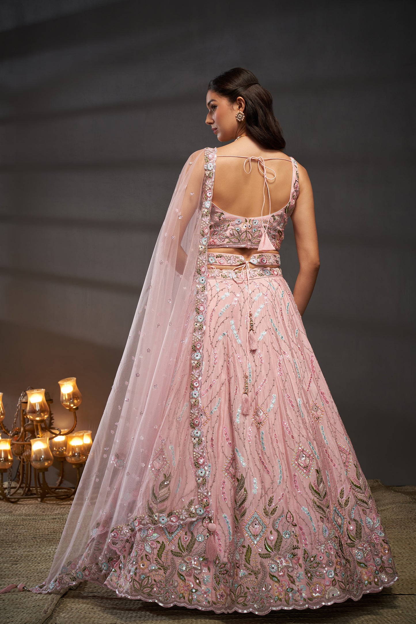 Pink Pure Chiffon Mirror Zarkan & heavy Sequin embroidery Bridal Lehenga choli