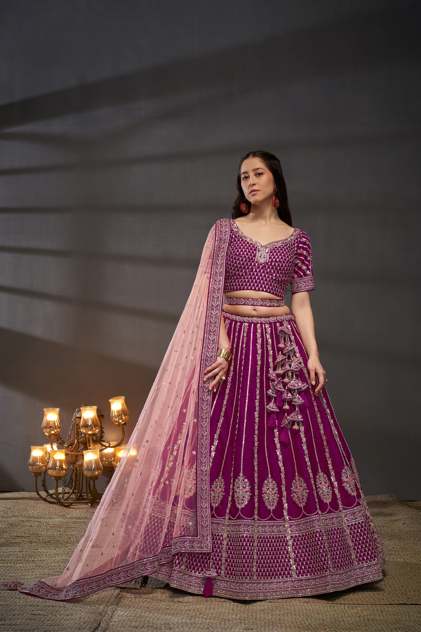 Burgundy Pure Silk Moti, Zarkan & heavy Work embroidery Bridal Lehenga choli