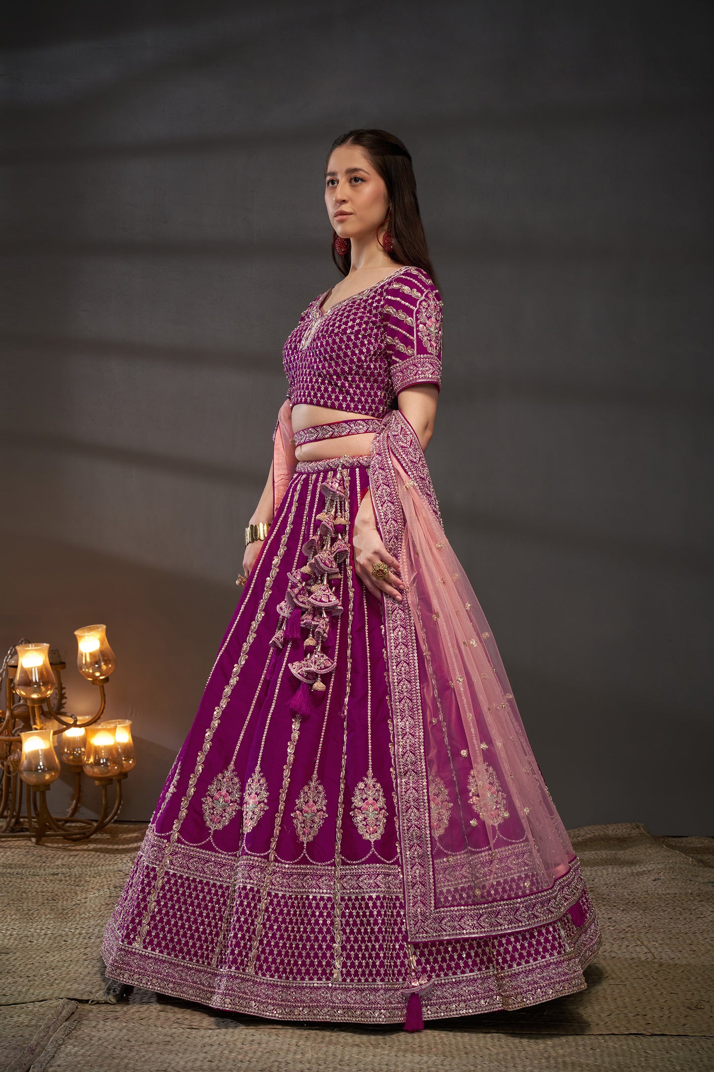 Burgundy Pure Silk Moti, Zarkan & heavy Work embroidery Bridal Lehenga choli