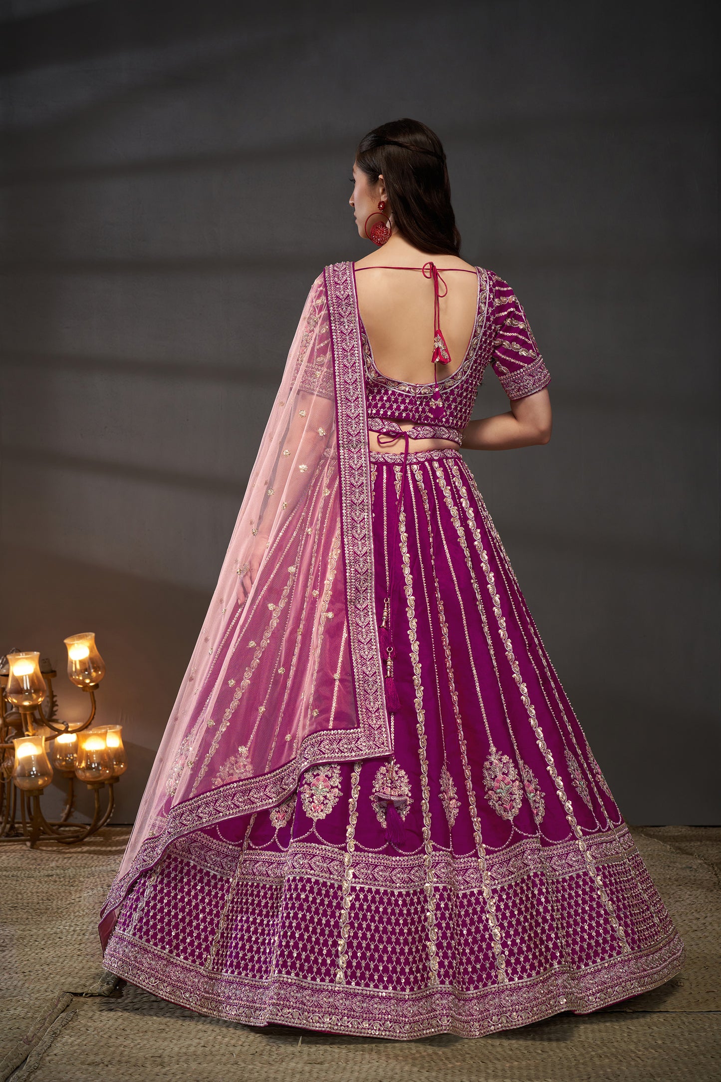 Burgundy Pure Silk Moti, Zarkan & heavy Work embroidery Bridal Lehenga choli