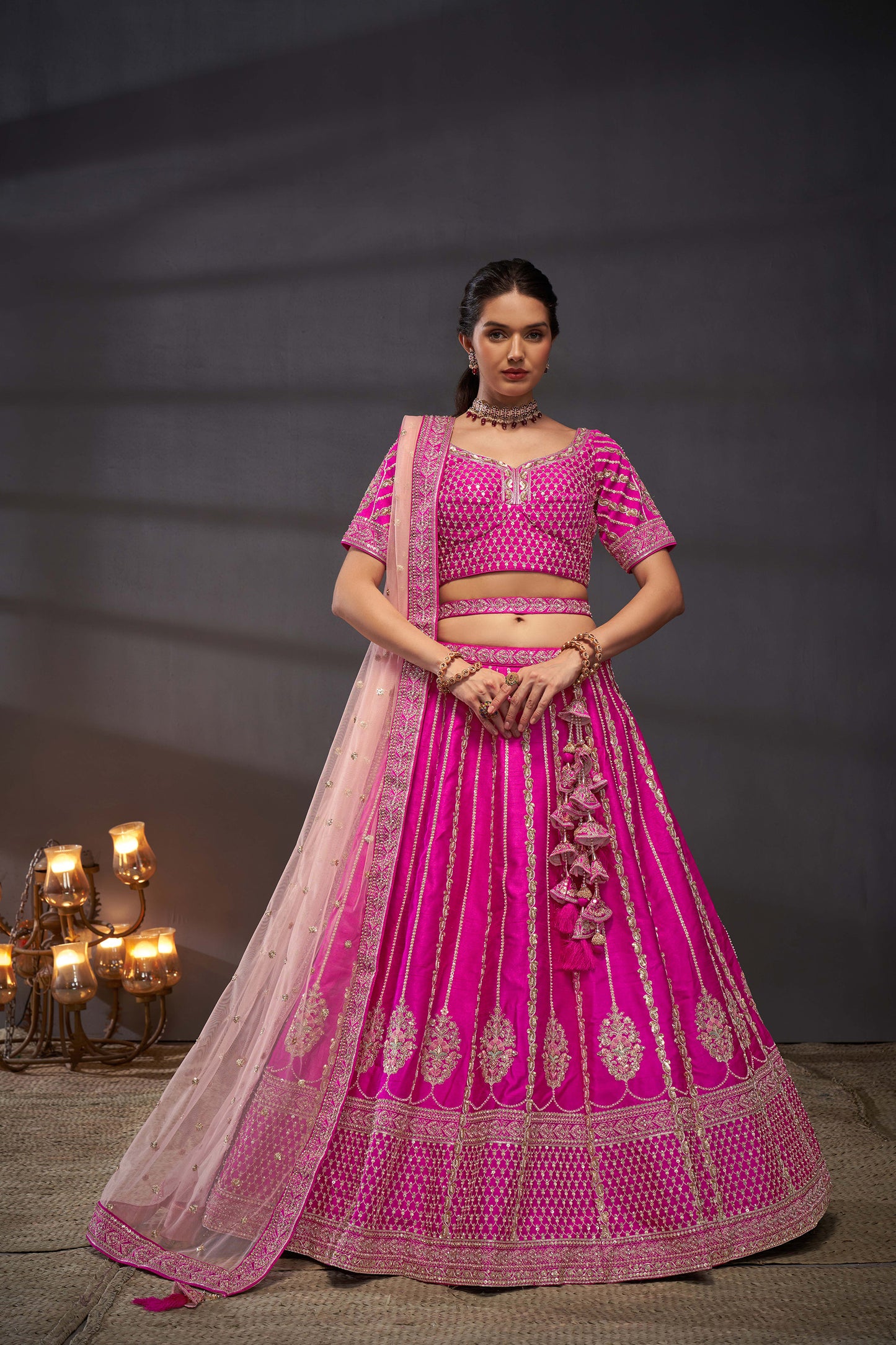 Pink Pure Silk Moti, Zarkan & heavy Sequin embroidery Bridal Lehenga choli