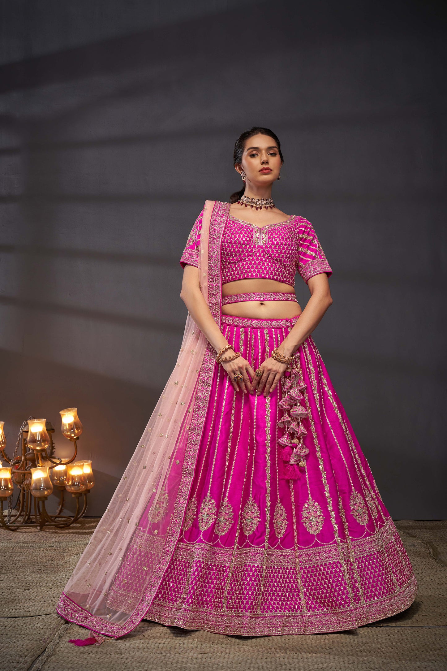 Pink Pure Silk Moti, Zarkan & heavy Sequin embroidery Bridal Lehenga choli