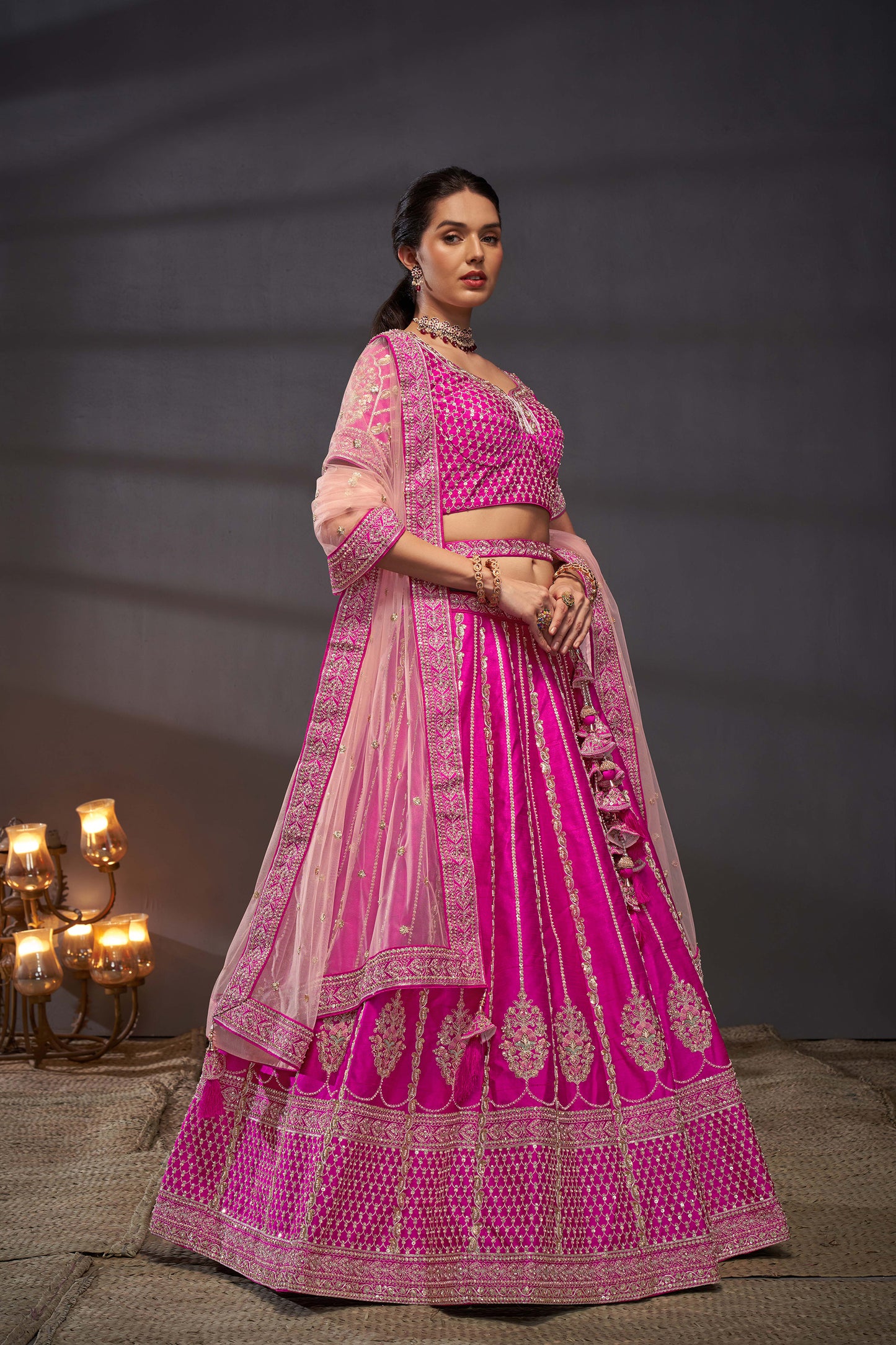 Pink Pure Silk Moti, Zarkan & heavy Sequin embroidery Bridal Lehenga choli