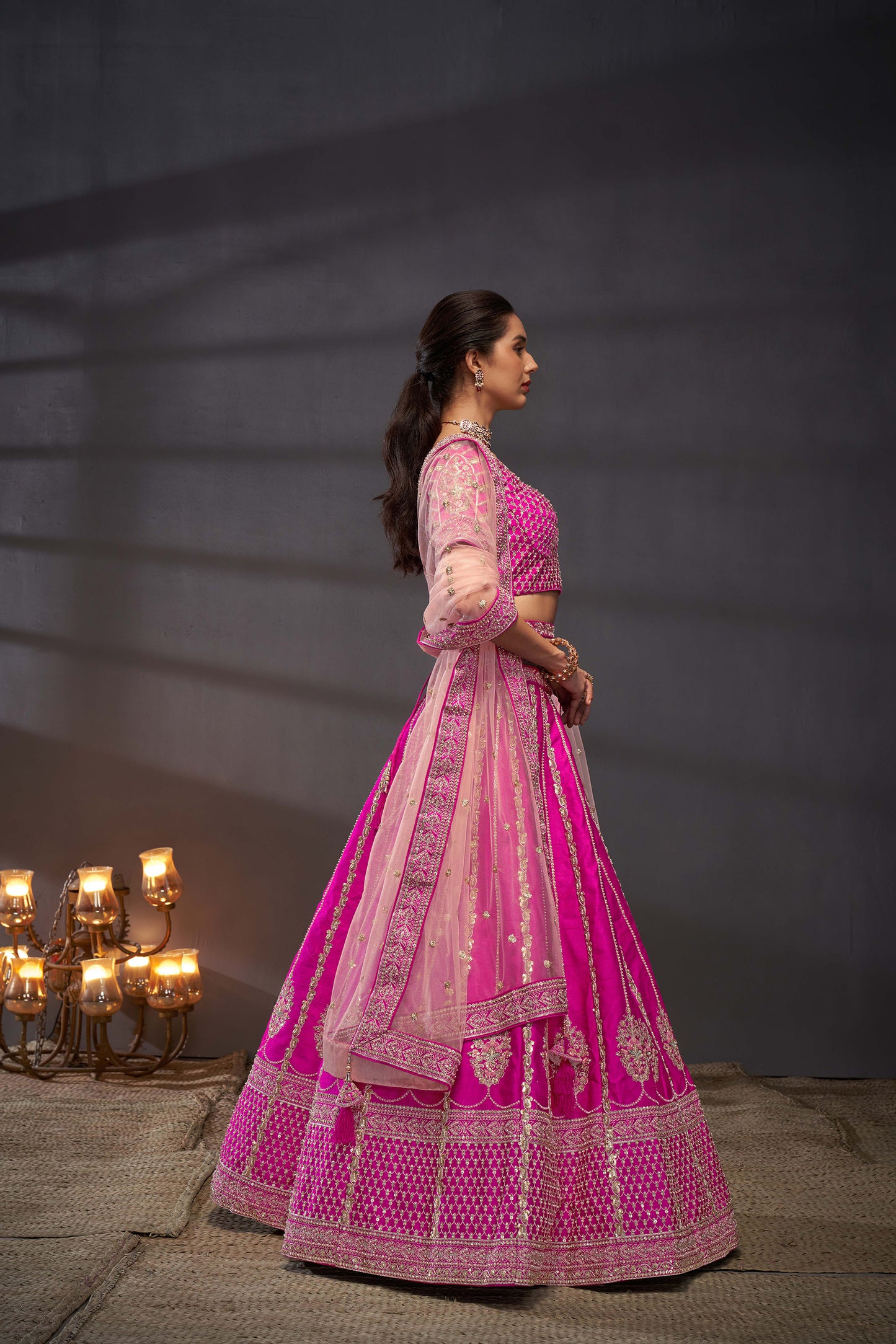 Pink Pure Silk Moti, Zarkan & heavy Sequin embroidery Bridal Lehenga choli