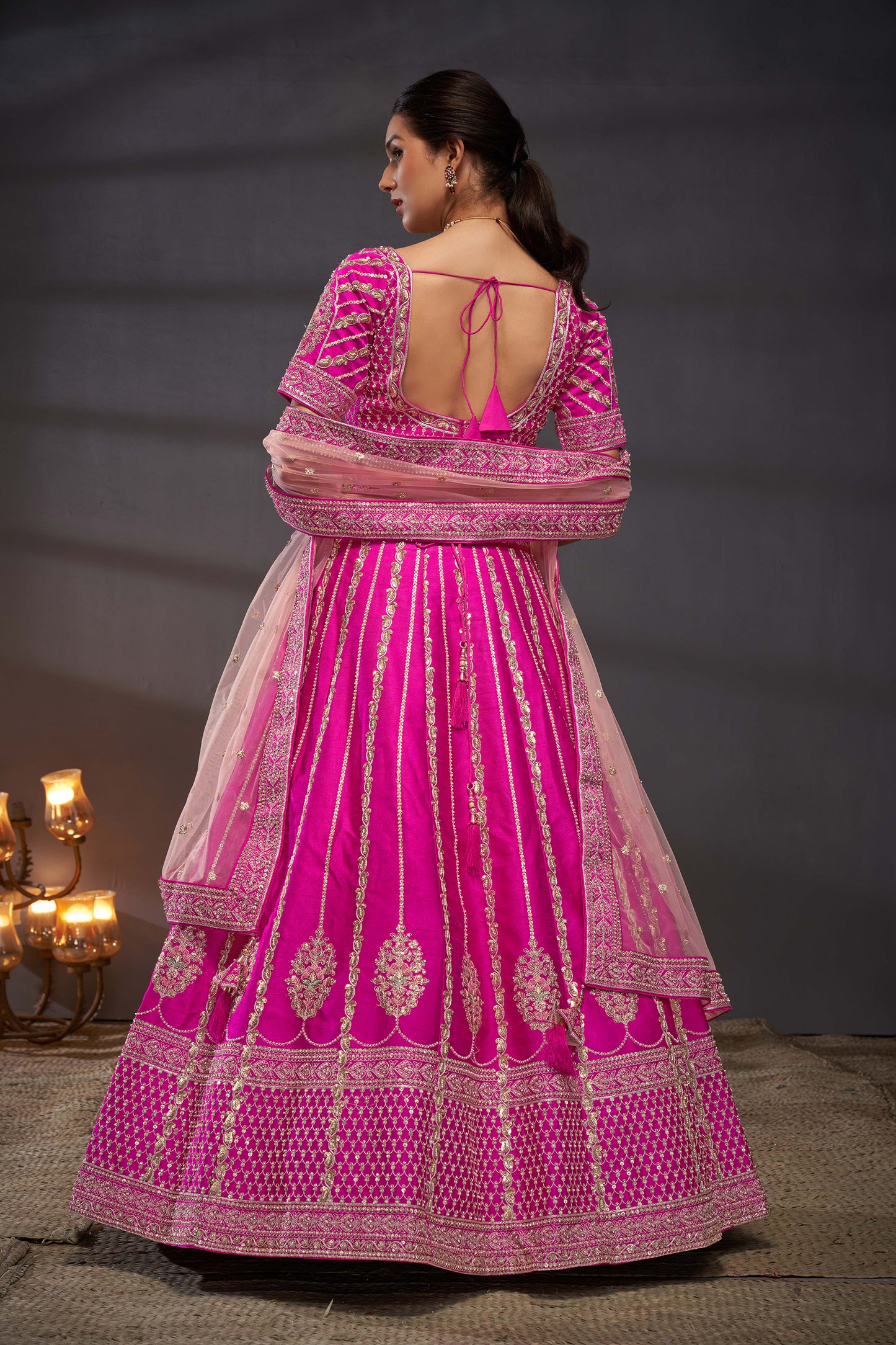 Pink Pure Silk Moti, Zarkan & heavy Sequin embroidery Bridal Lehenga choli