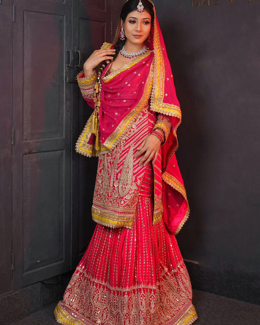 Georgette Barbie pink handwork sharara