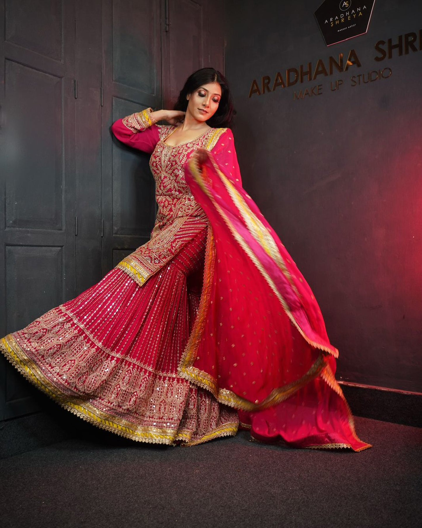 Georgette Barbie pink handwork sharara