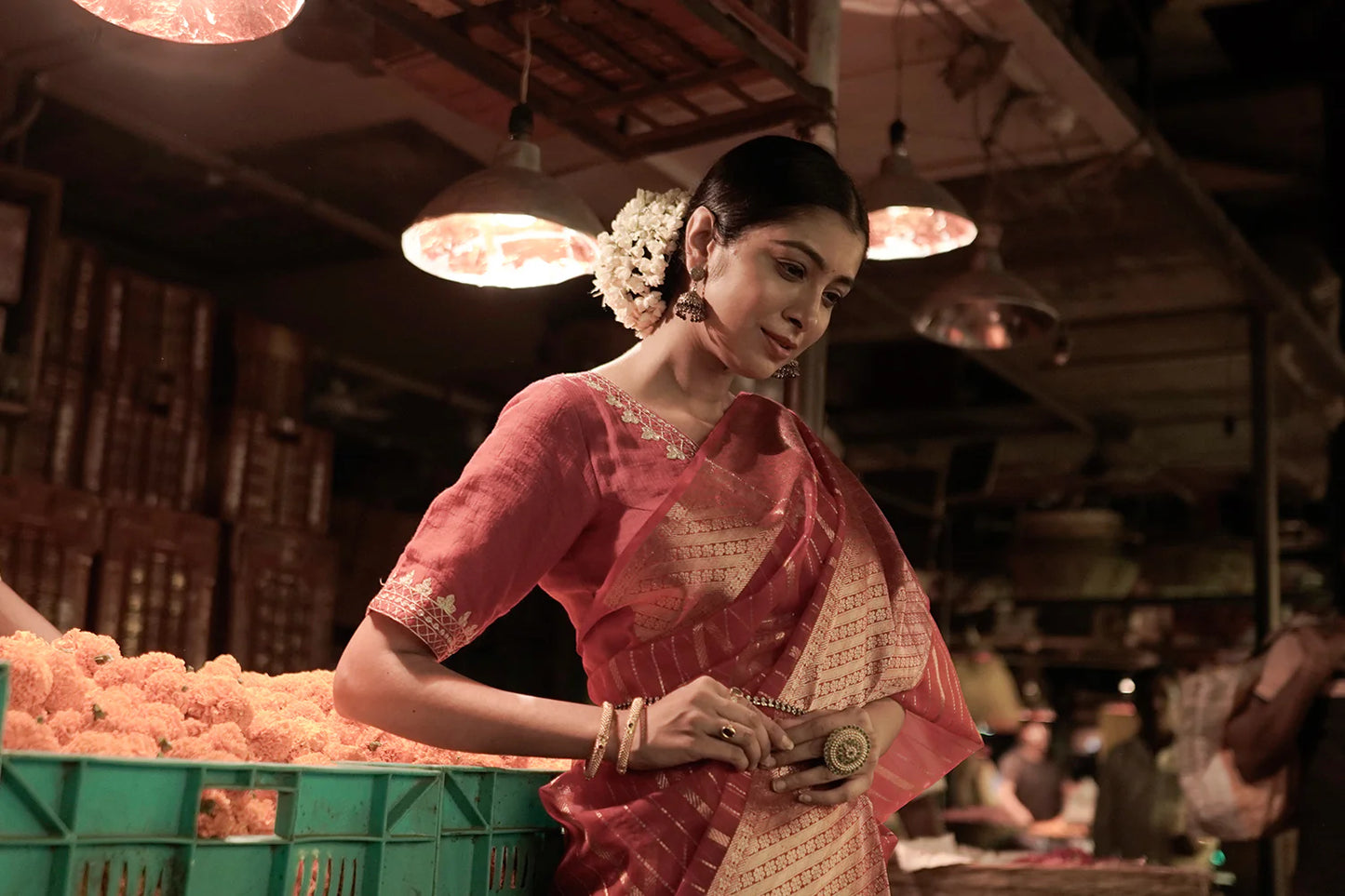 Hot Pink Handloom Chanderi Pure Katan Silk Saree With Broad Gold Zari Border