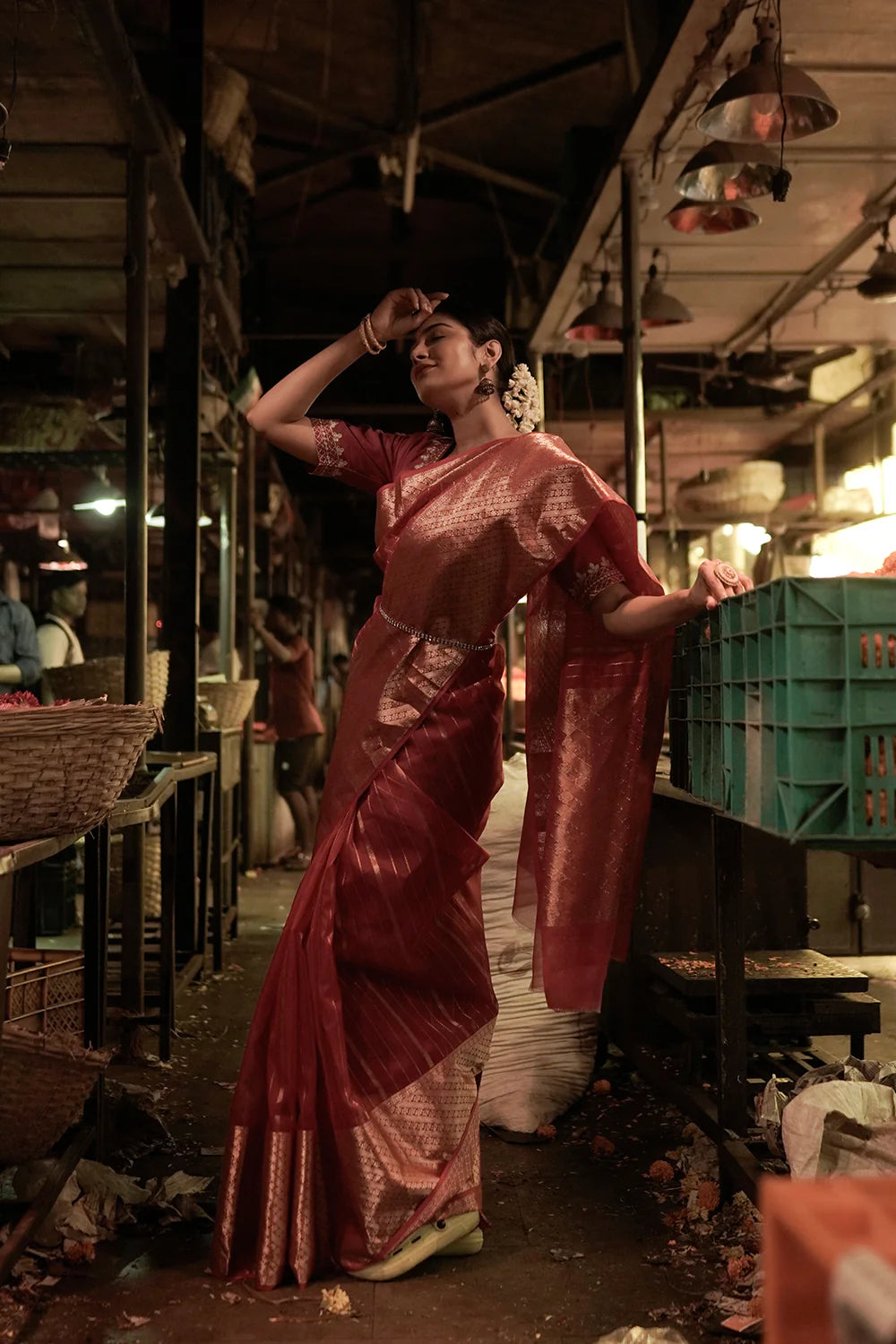 Hot Pink Handloom Chanderi Pure Katan Silk Saree With Broad Gold Zari Border