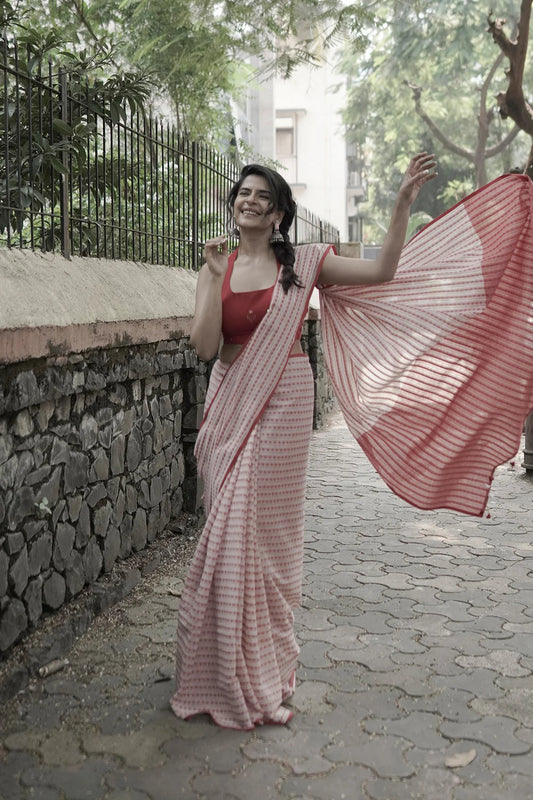 Handloom Red & White Tangail Pure Cotton Saree