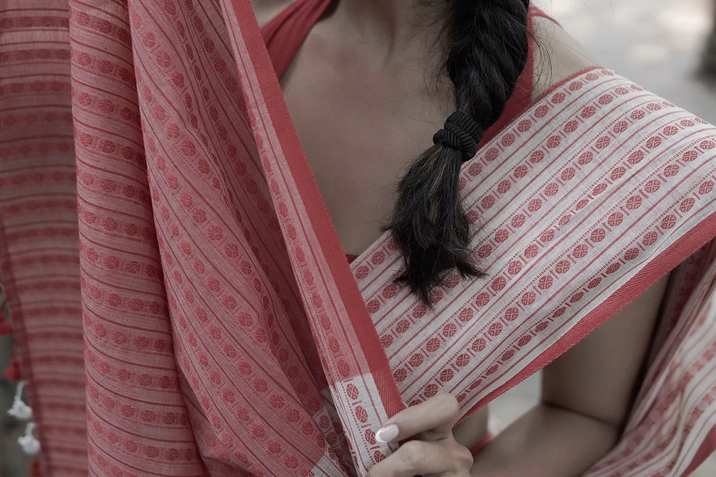 Handloom Red & White Tangail Pure Cotton Saree