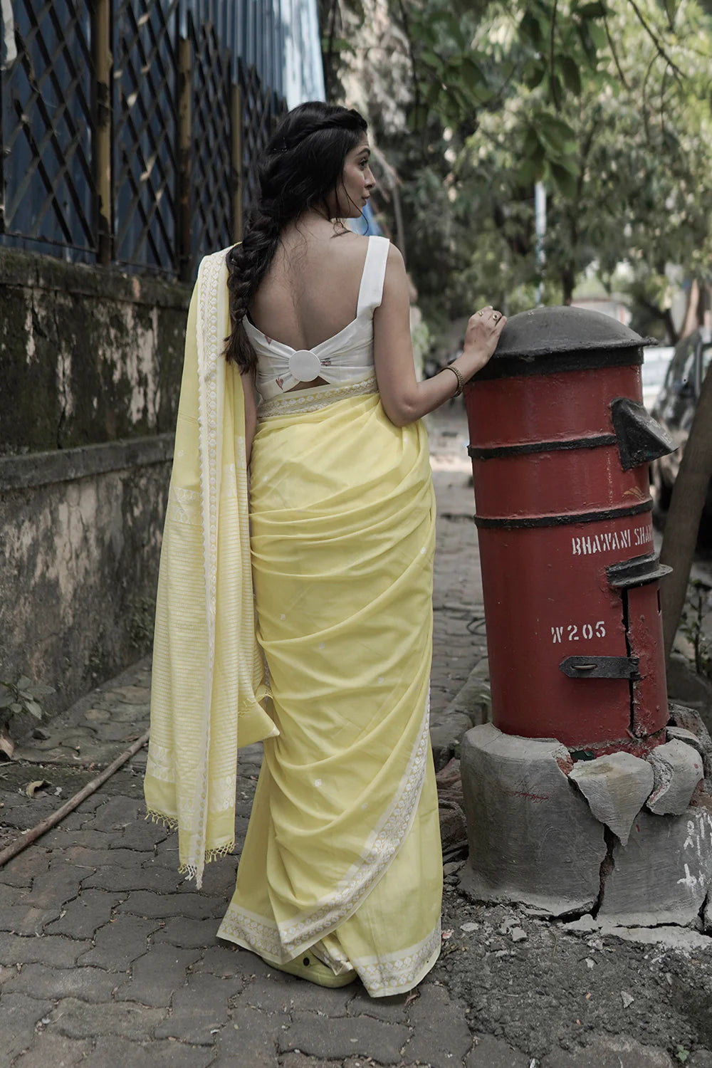 Handloom Lemon Yellow Pure Cotton Saree With White Border