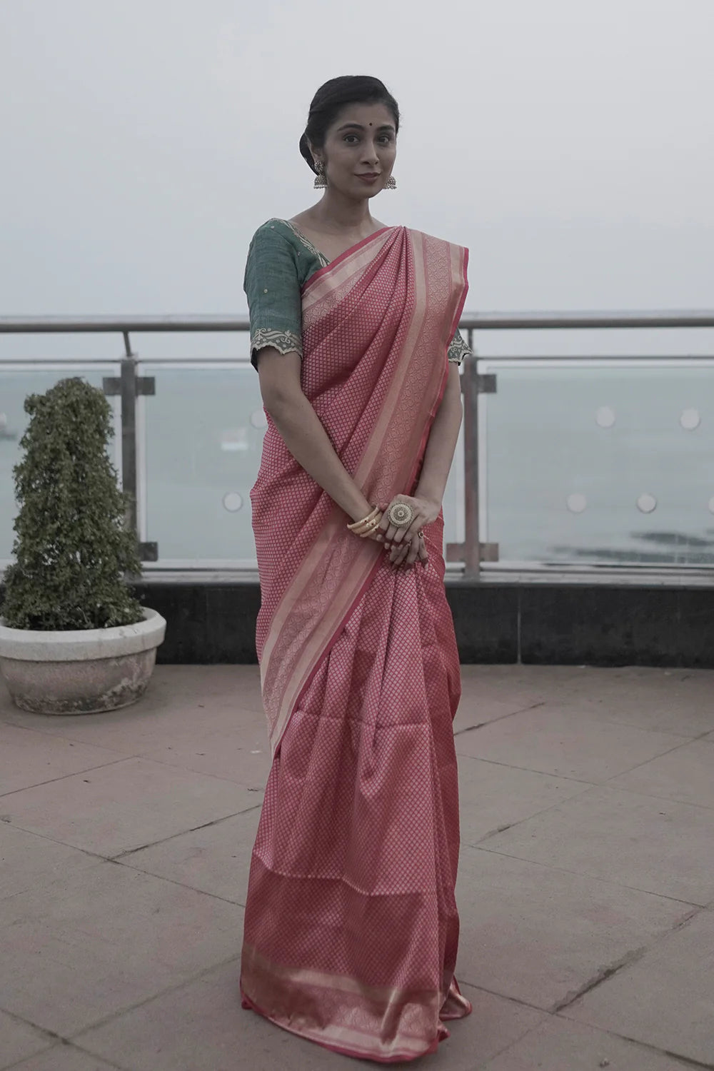 Hot Pink Handloom Pure Silk Brocade Banarasi Saree