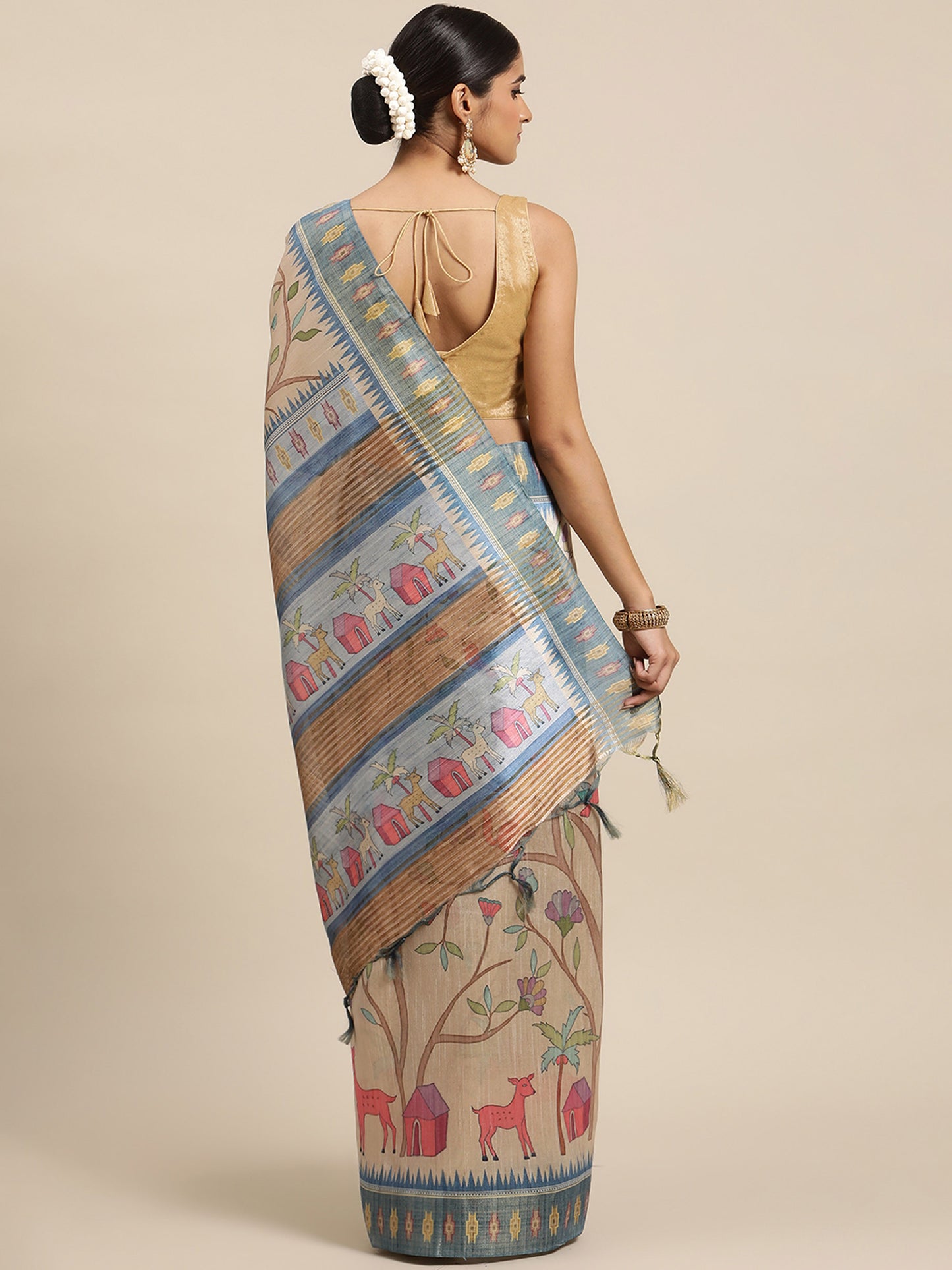 Blue Soft Tussar Silk Printed Kalamkari saree