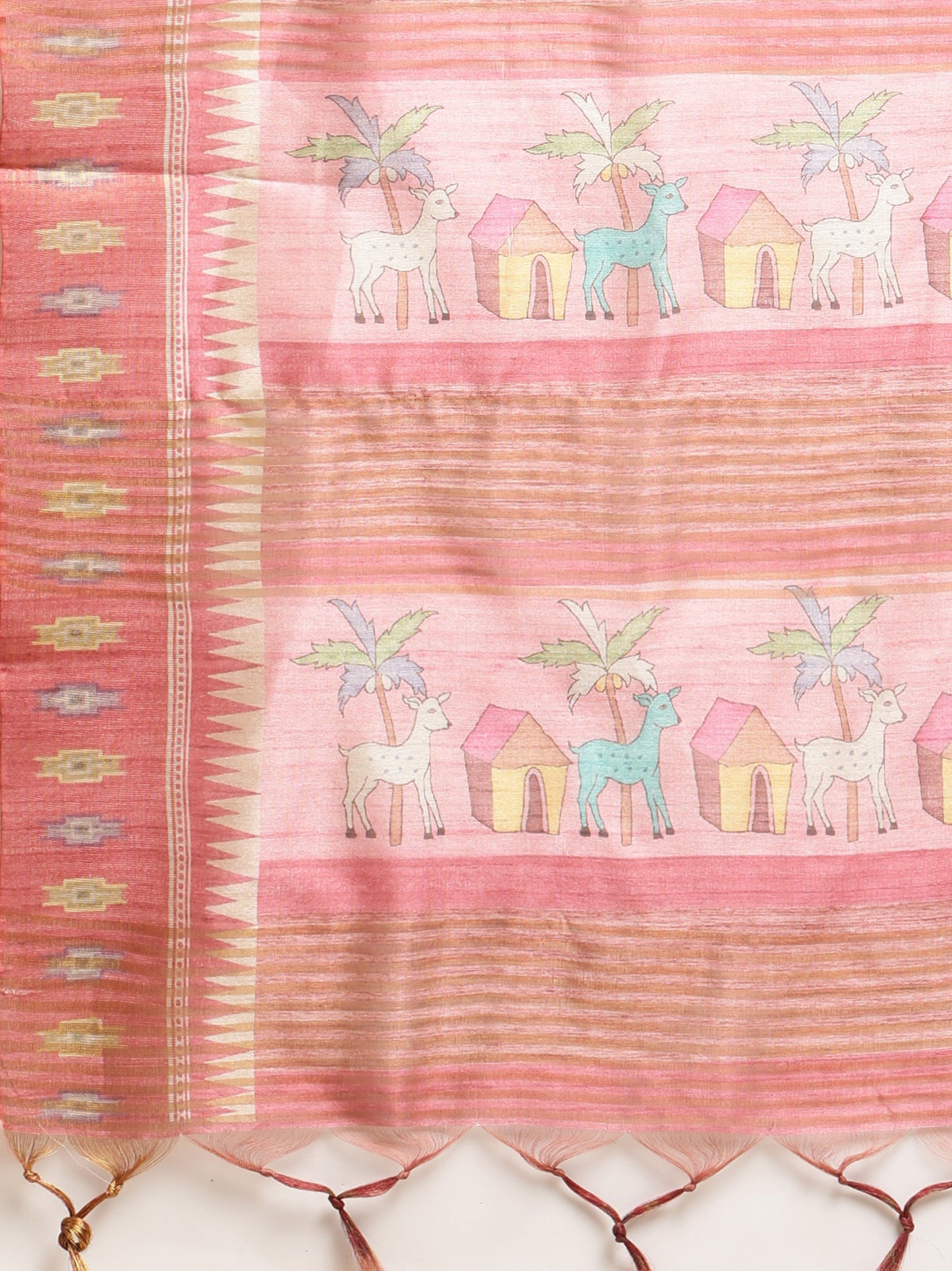 Rani Pink Soft Tussar Silk Printed Kalamkari saree