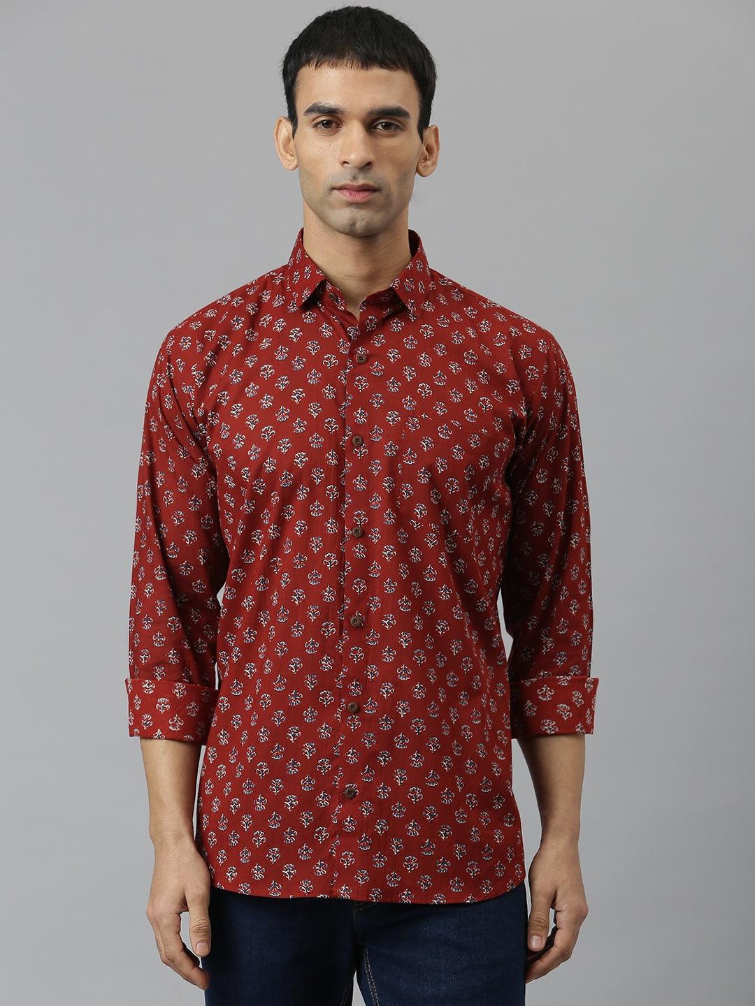 Millennial Men Maroon & Blue  Cotton  Full Sleeve  Shirt for Men-MMF0279 - divenaworld.com