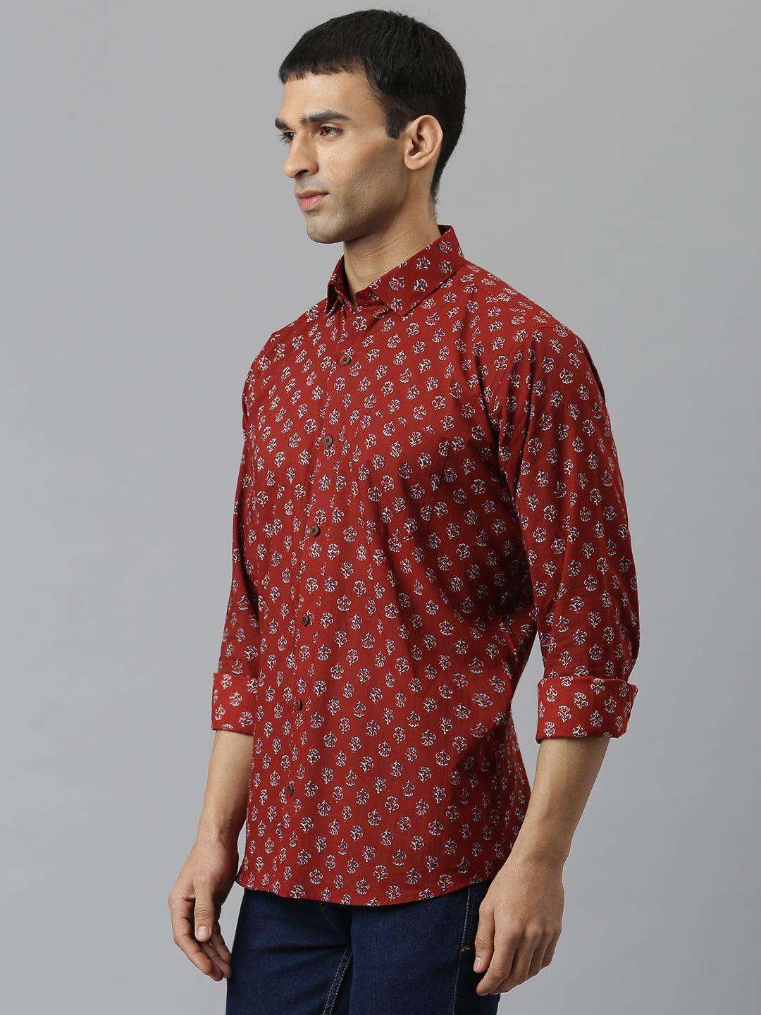 Millennial Men Maroon & Blue  Cotton  Full Sleeve  Shirt for Men-MMF0279 - divenaworld.com