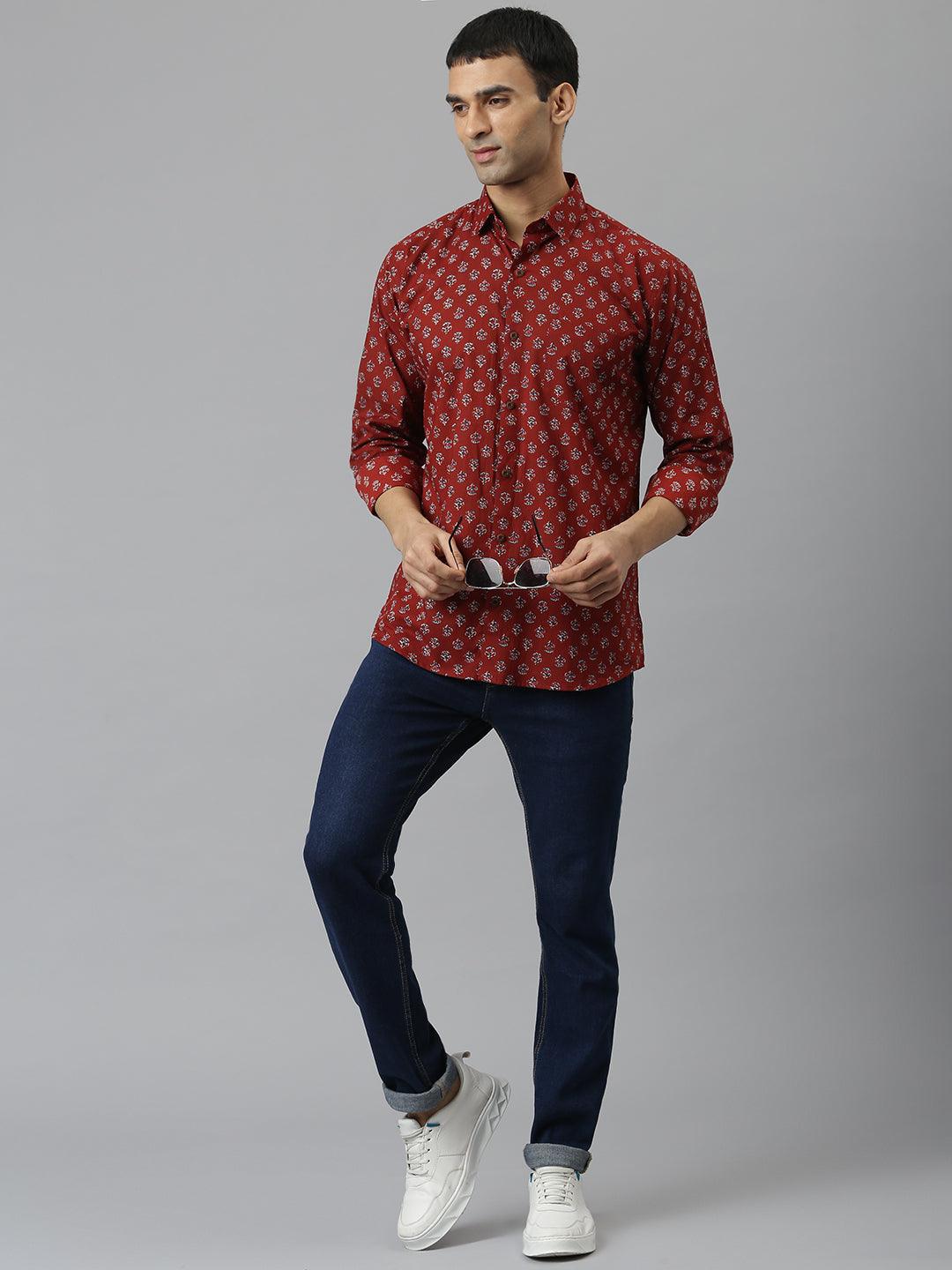 Millennial Men Maroon & Blue  Cotton  Full Sleeve  Shirt for Men-MMF0279 - divenaworld.com